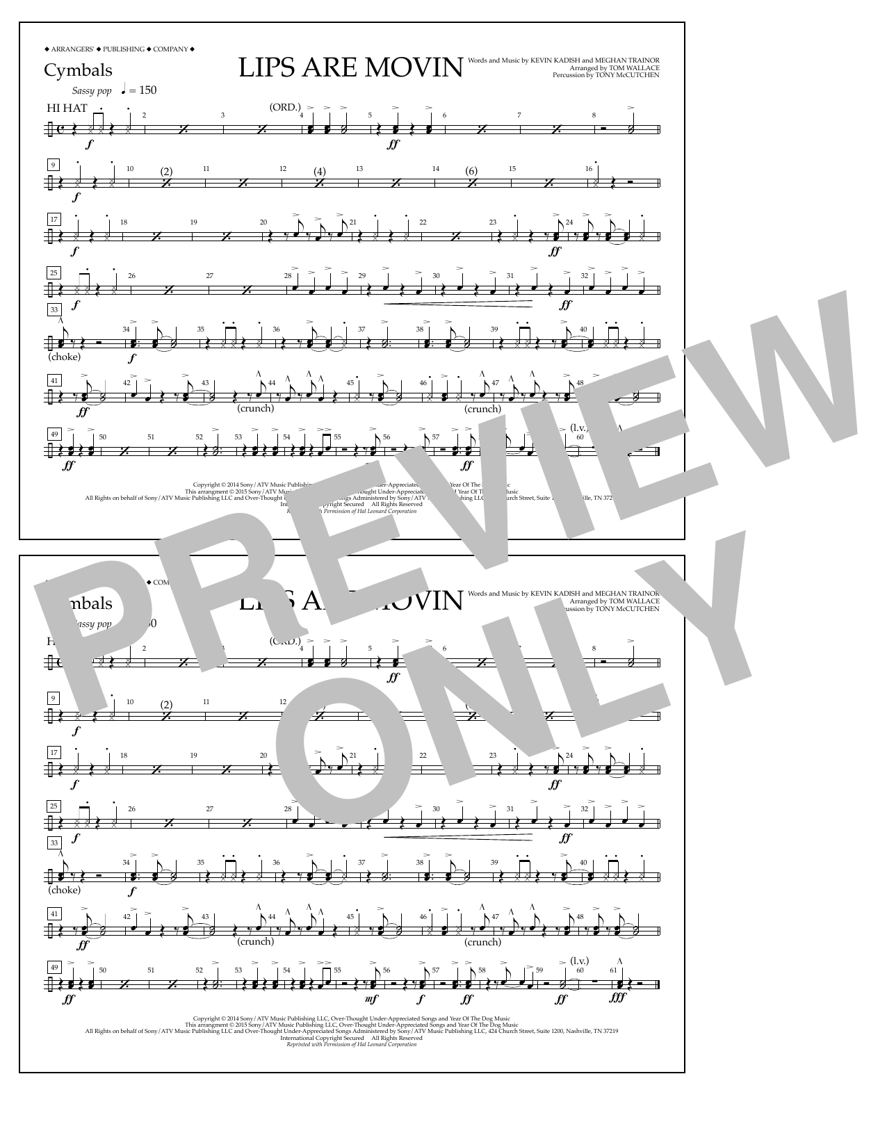 Learn to play Tom Wallace Lips Are Movin - Cymbals sheet music for Marching Band in minutes. Price: 7.8900$ Tom Wallace Lips Are Movin - Cymbals sheet music notes and chords arranged for Marching Band