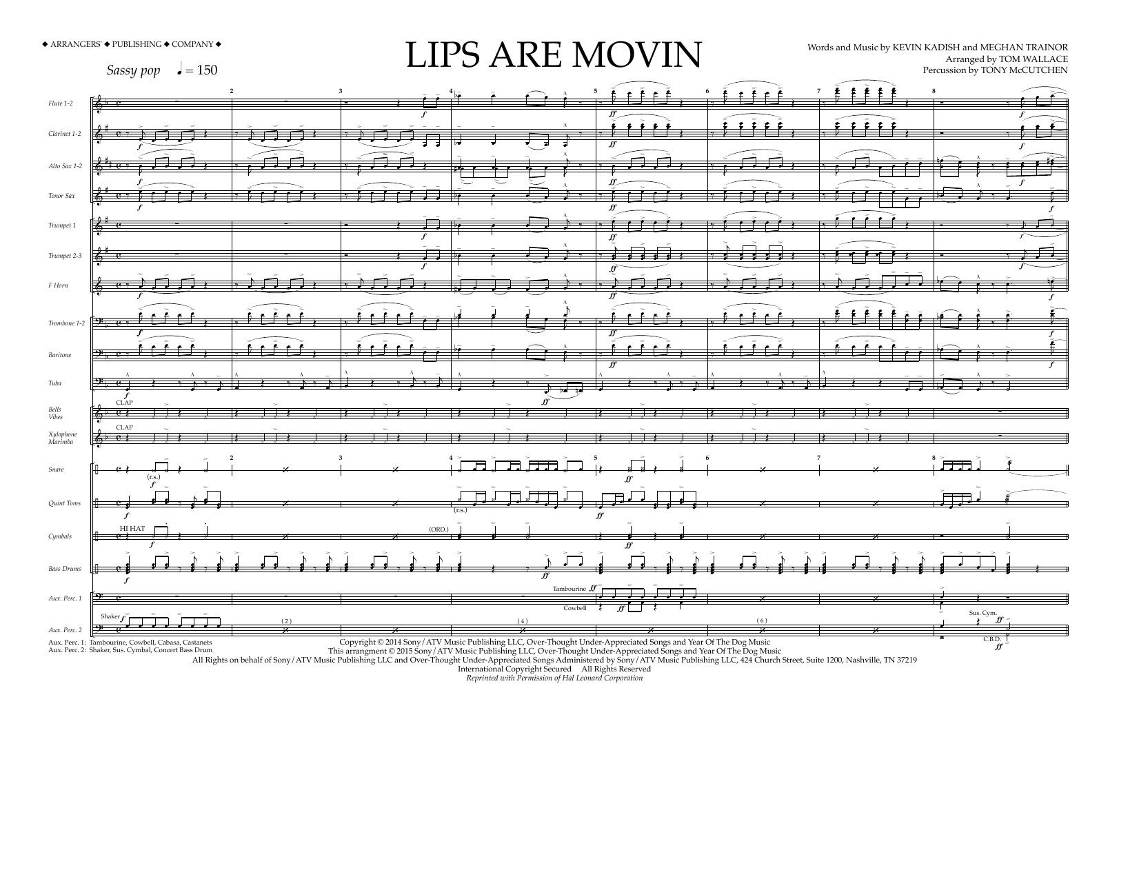 Learn to play Tom Wallace Lips Are Movin - Full Score sheet music for Marching Band in minutes. Price: 11.9700$ Tom Wallace Lips Are Movin - Full Score sheet music notes and chords arranged for Marching Band