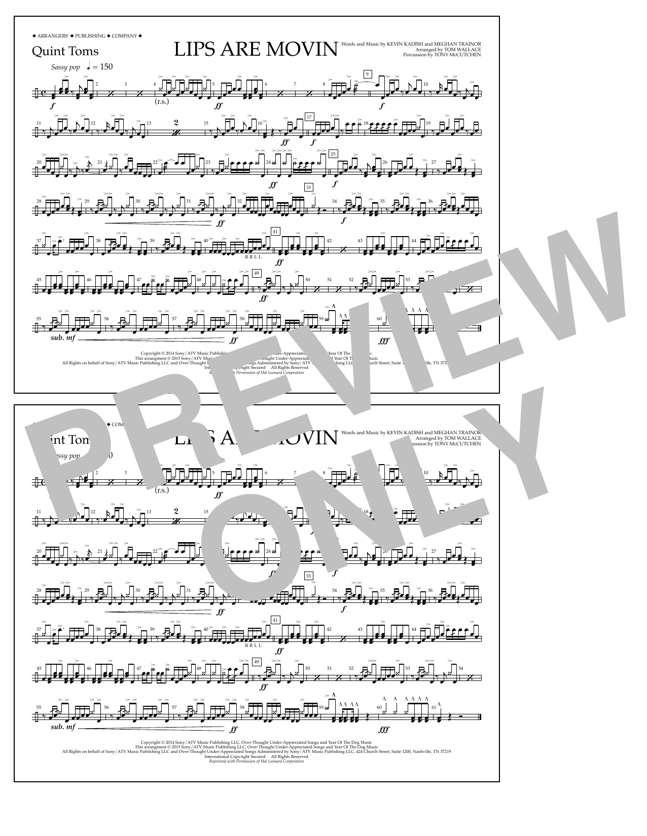 Tom Wallace Lips Are Movin - Quint-Toms sheet music notes and chords arranged for Marching Band