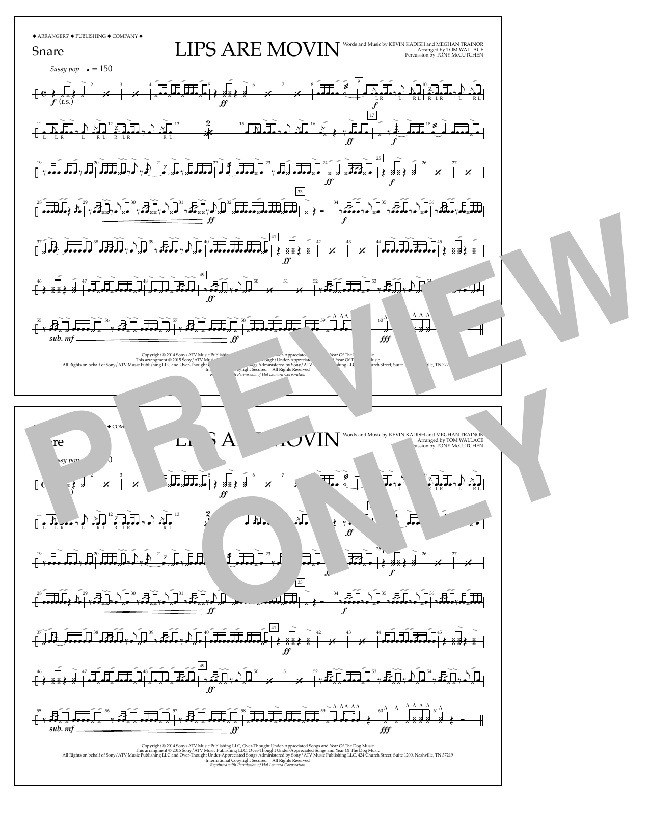 Learn to play Tom Wallace Lips Are Movin - Snare sheet music for Marching Band in minutes. Price: 7.8900$ Tom Wallace Lips Are Movin - Snare sheet music notes and chords arranged for Marching Band