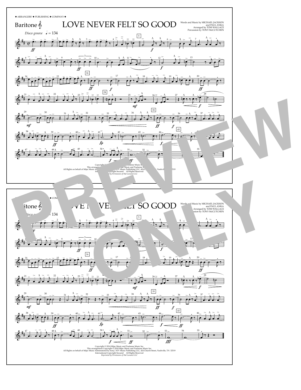 Learn to play Tom Wallace Love Never Felt So Good - Baritone T.C. sheet music for Marching Band in minutes. Price: 7.8900$ Tom Wallace Love Never Felt So Good - Baritone T.C. sheet music notes and chords arranged for Marching Band