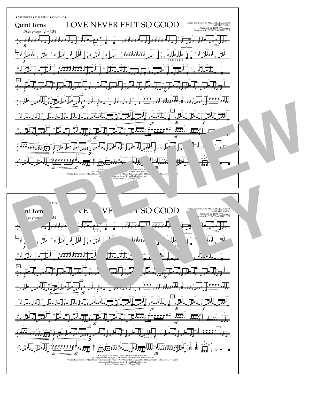 Learn to play Tom Wallace Love Never Felt So Good - Quint-Toms sheet music for Marching Band in minutes. Price: 7.8900$ Tom Wallace Love Never Felt So Good - Quint-Toms sheet music notes and chords arranged for Marching Band