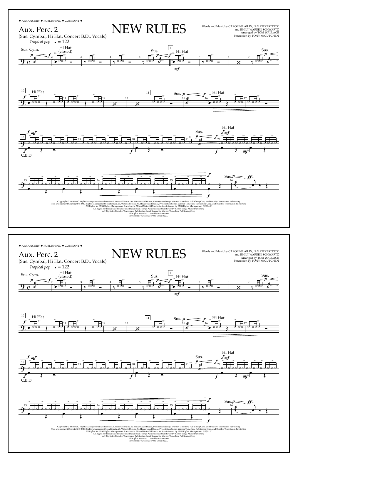 Learn to play Tom Wallace New Rules - Aux. Perc. 2 sheet music for Marching Band in minutes. Price: 7.8900$ Tom Wallace New Rules - Aux. Perc. 2 sheet music notes and chords arranged for Marching Band