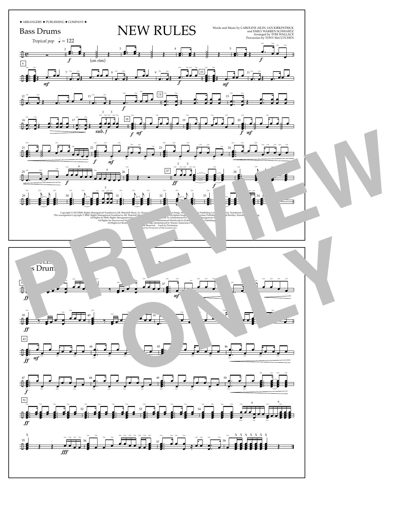 Learn to play Tom Wallace New Rules - Bass Drums sheet music for Marching Band in minutes. Price: 7.8900$ Tom Wallace New Rules - Bass Drums sheet music notes and chords arranged for Marching Band