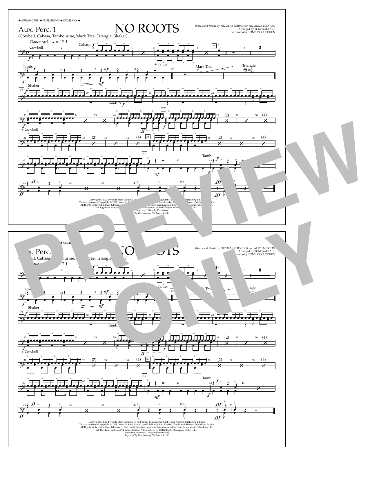 Tom Wallace No Roots - Aux. Perc. 1 sheet music notes and chords arranged for Marching Band