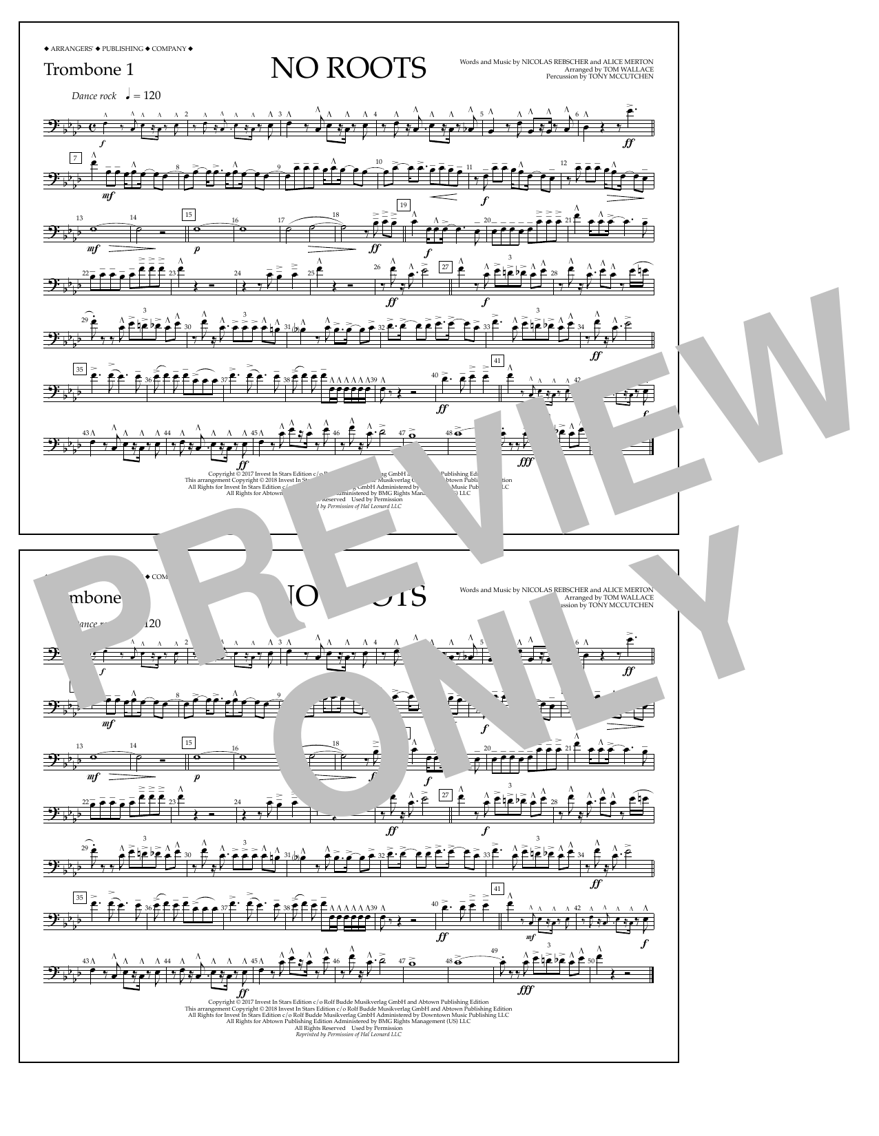 Tom Wallace No Roots - Trombone 1 sheet music notes and chords arranged for Marching Band