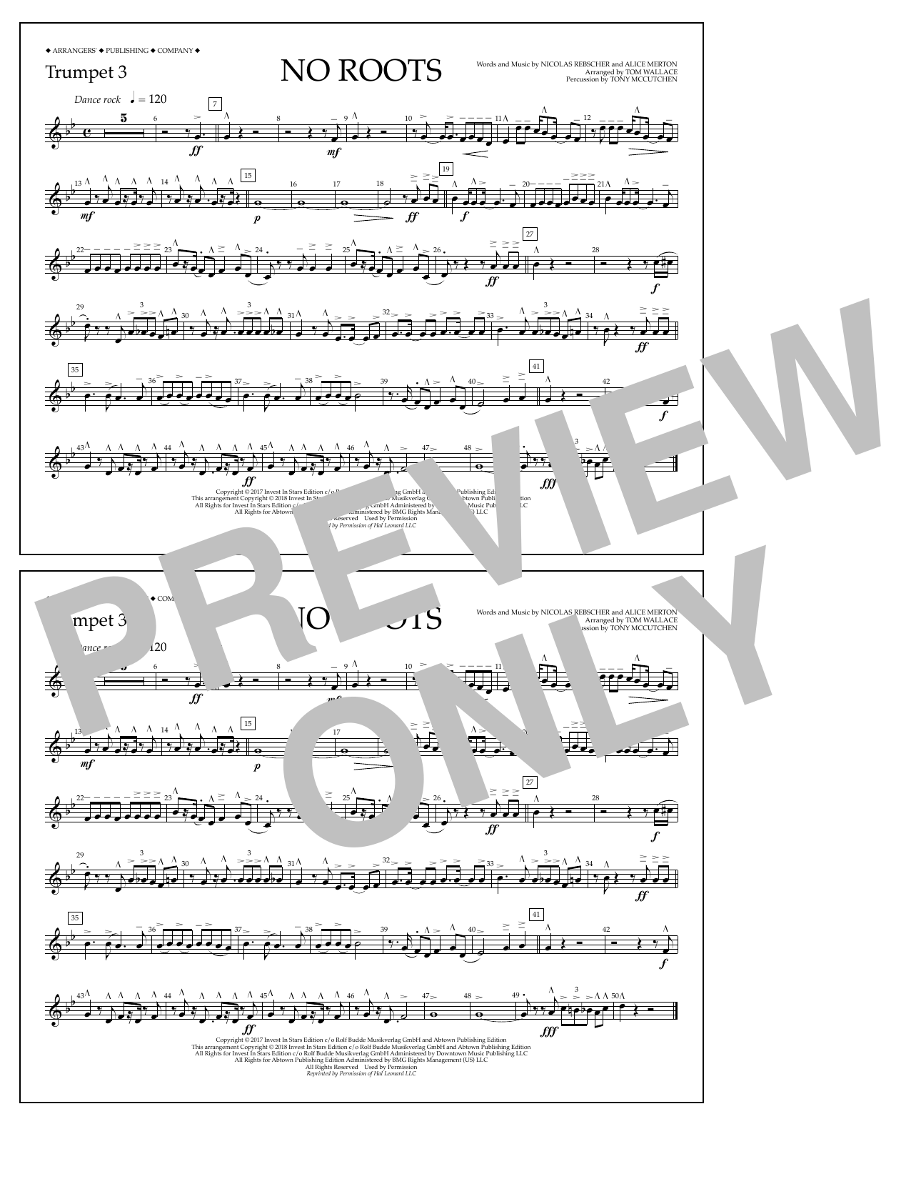 Learn to play Tom Wallace No Roots - Trumpet 3 sheet music for Marching Band in minutes. Price: 7.8900$ Tom Wallace No Roots - Trumpet 3 sheet music notes and chords arranged for Marching Band