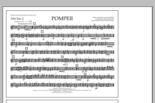 Tom Wallace Pompeii - Alto Sax 2 sheet music notes and chords arranged for Marching Band