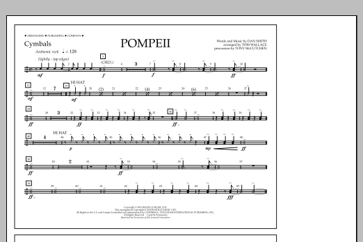 Tom Wallace Pompeii - Cymbals sheet music notes and chords. Download Printable PDF.