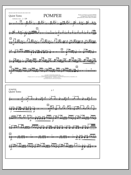 Tom Wallace Pompeii - Quint-Toms sheet music notes and chords. Download Printable PDF.