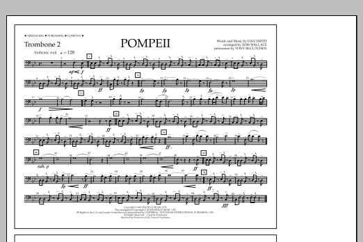 Learn to play Tom Wallace Pompeii - Trombone 2 sheet music for Marching Band in minutes. Price: 7.8900$ Tom Wallace Pompeii - Trombone 2 sheet music notes and chords arranged for Marching Band