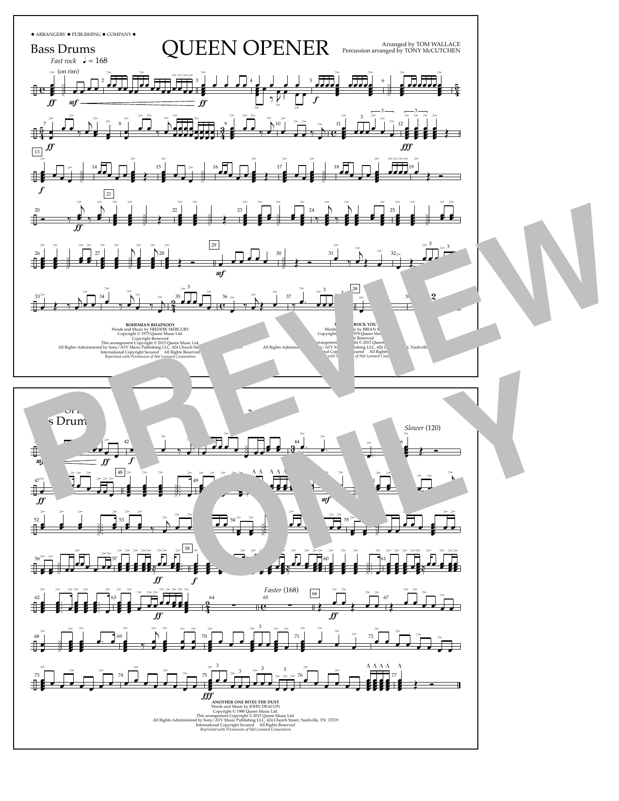 Learn to play Tom Wallace Queen Opener - Bass Drums sheet music for Marching Band in minutes. Price: 7.8900$ Tom Wallace Queen Opener - Bass Drums sheet music notes and chords arranged for Marching Band