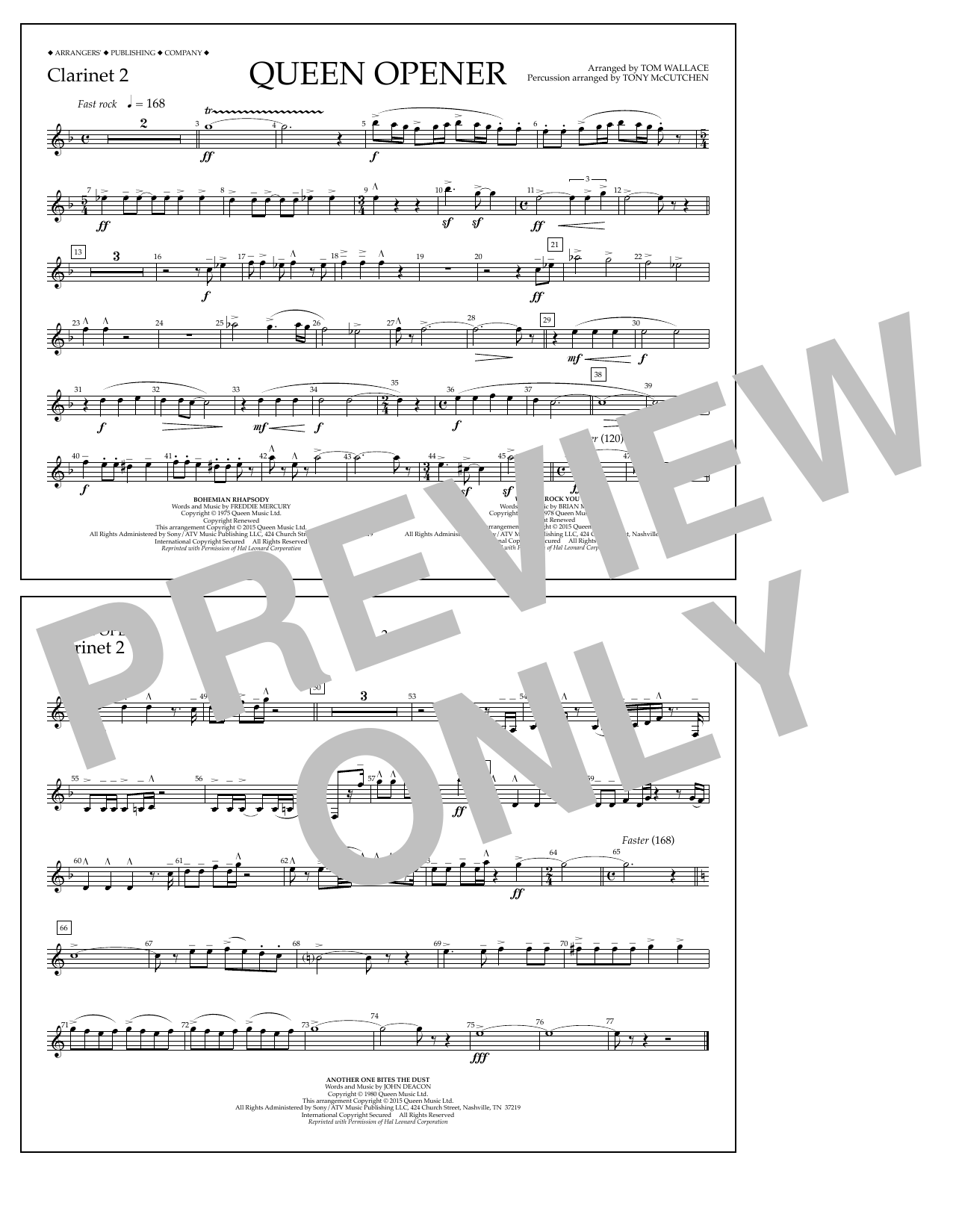 Tom Wallace Queen Opener - Clarinet 2 sheet music notes and chords arranged for Marching Band