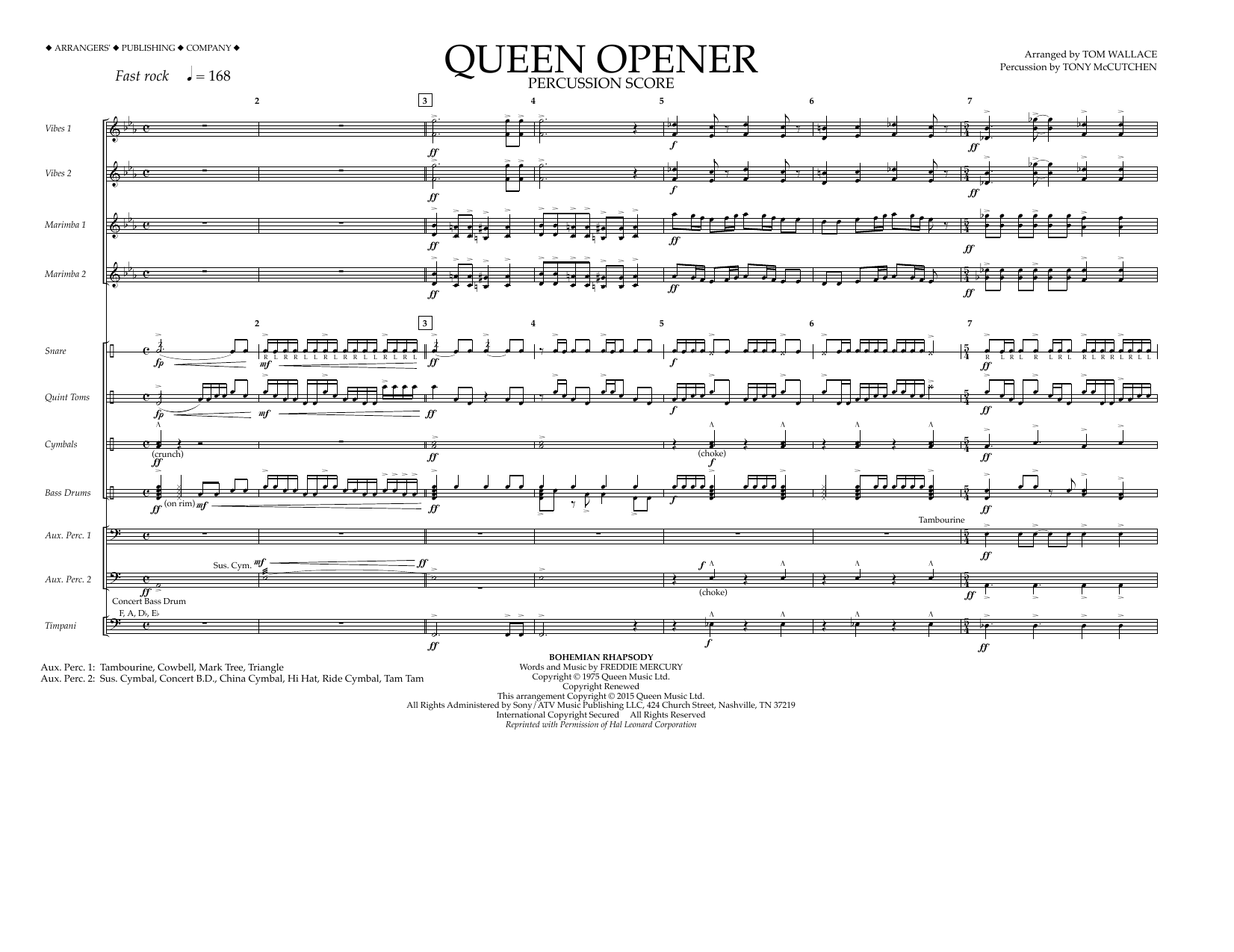 Learn to play Tom Wallace Queen Opener - Percussion Score sheet music for Marching Band in minutes. Price: 11.9700$ Tom Wallace Queen Opener - Percussion Score sheet music notes and chords arranged for Marching Band
