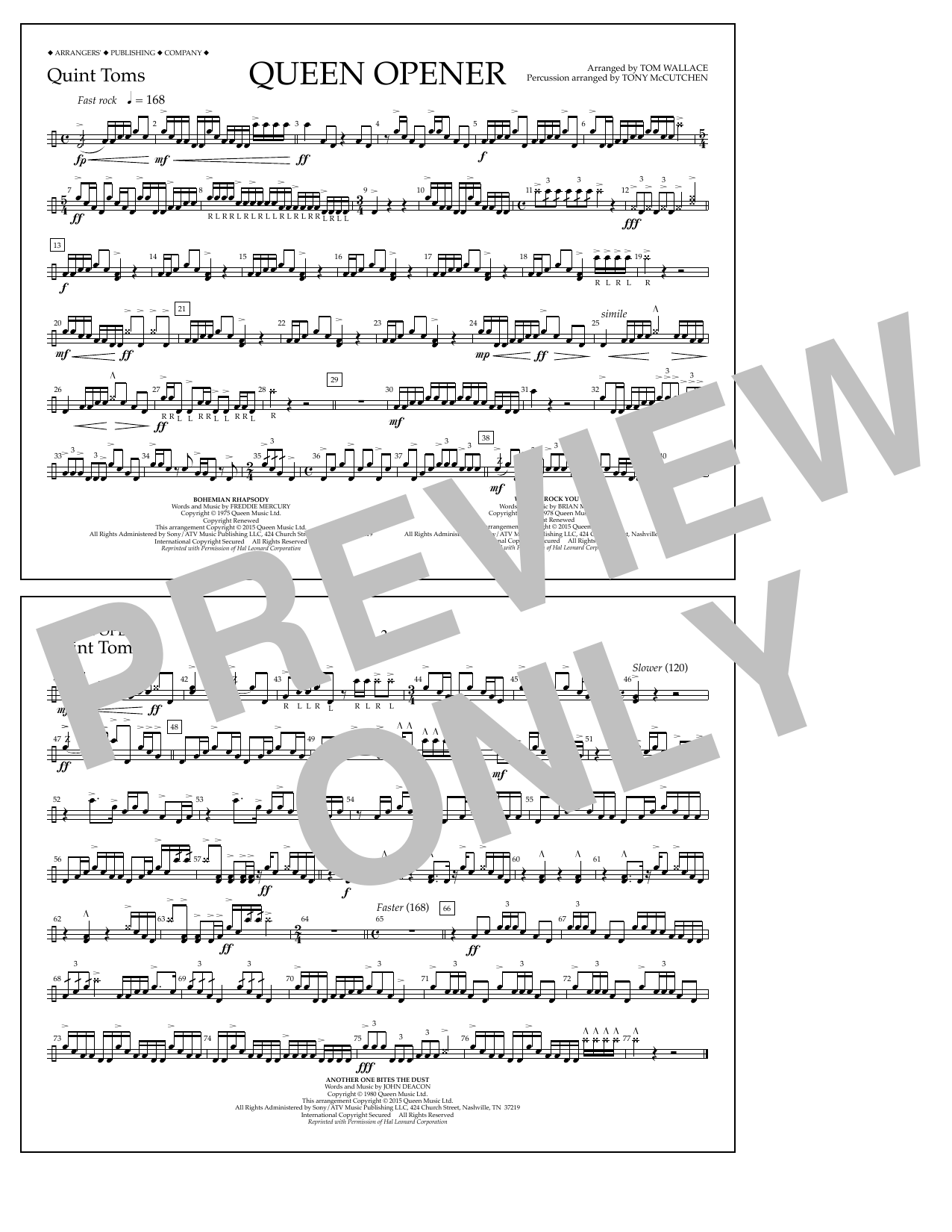 Learn to play Tom Wallace Queen Opener - Quint-Toms sheet music for Marching Band in minutes. Price: 7.8900$ Tom Wallace Queen Opener - Quint-Toms sheet music notes and chords arranged for Marching Band