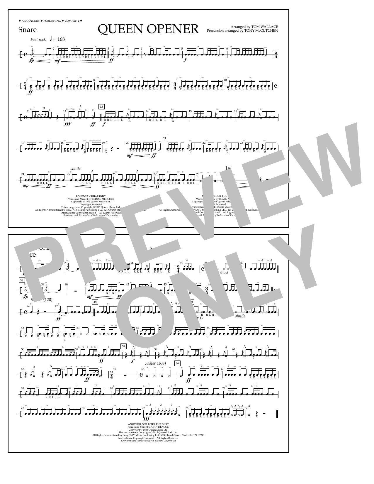 Learn to play Tom Wallace Queen Opener - Snare sheet music for Marching Band in minutes. Price: 7.8900$ Tom Wallace Queen Opener - Snare sheet music notes and chords arranged for Marching Band