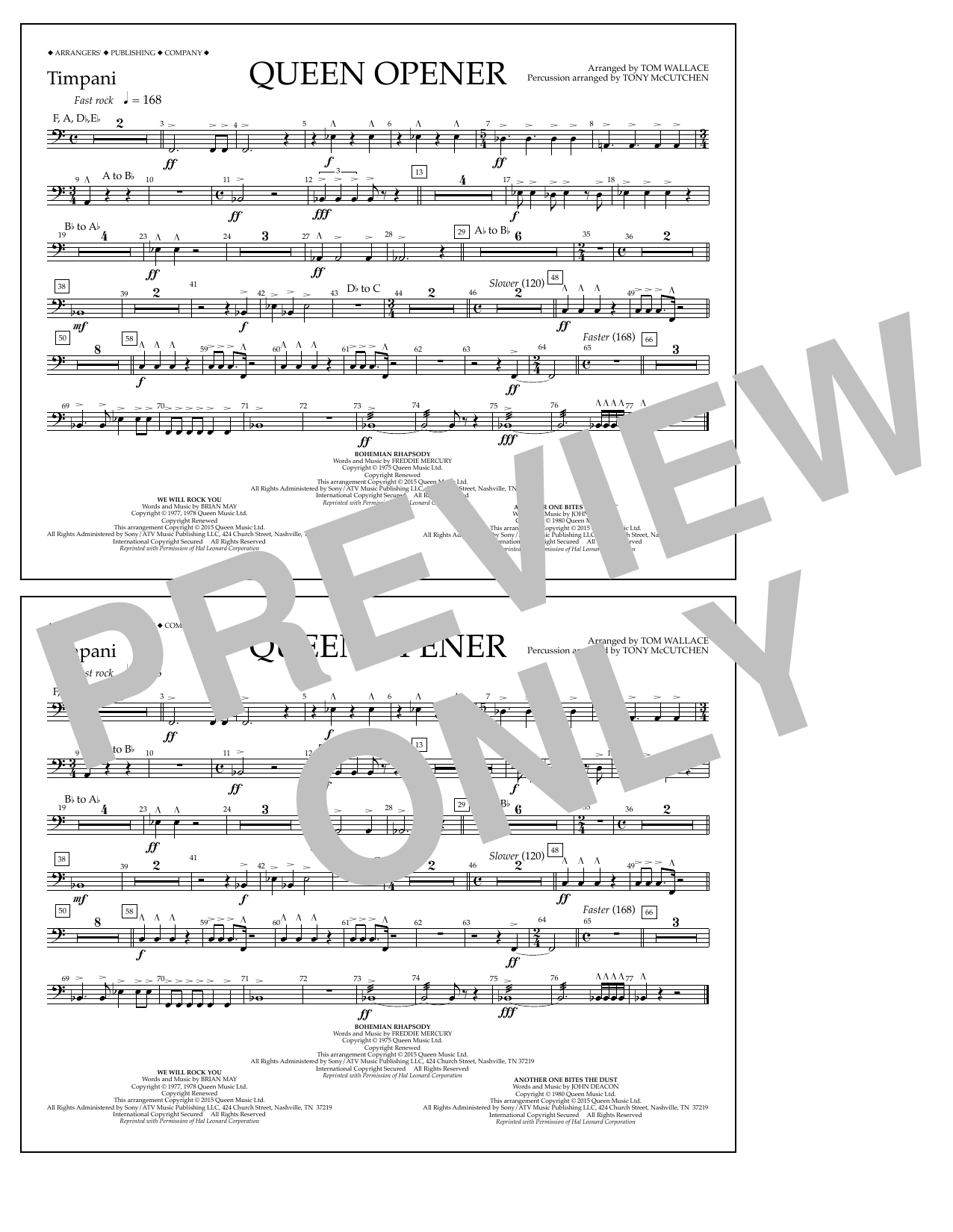 Learn to play Tom Wallace Queen Opener - Timpani sheet music for Marching Band in minutes. Price: 7.8900$ Tom Wallace Queen Opener - Timpani sheet music notes and chords arranged for Marching Band