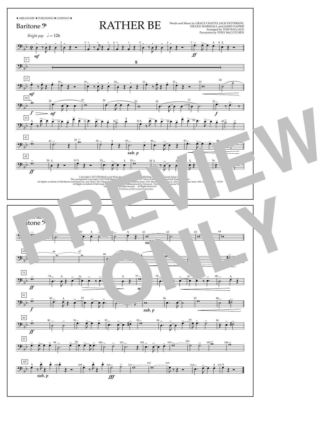 Learn to play Tom Wallace Rather Be - Baritone B.C. sheet music for Marching Band in minutes. Price: 7.8900$ Tom Wallace Rather Be - Baritone B.C. sheet music notes and chords arranged for Marching Band