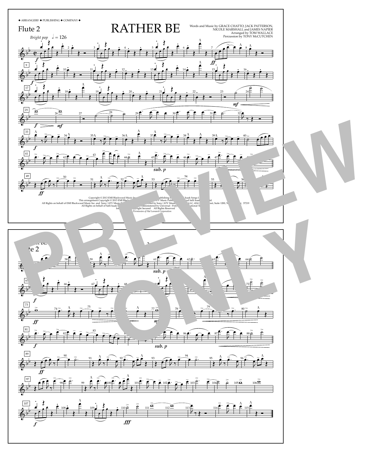 Learn to play Tom Wallace Rather Be - Flute 2 sheet music for Marching Band in minutes. Price: 7.8900$ Tom Wallace Rather Be - Flute 2 sheet music notes and chords arranged for Marching Band
