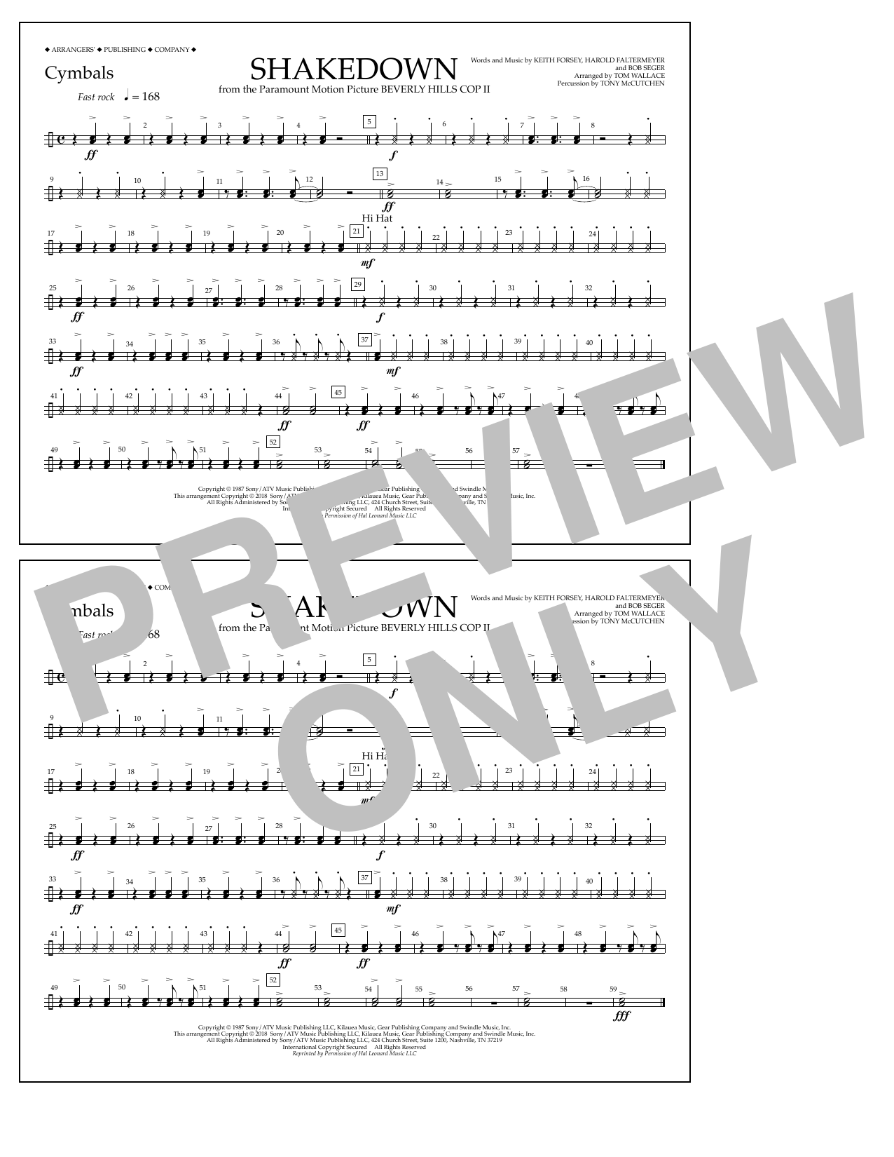 Tom Wallace Shakedown - Cymbals sheet music notes and chords. Download Printable PDF.