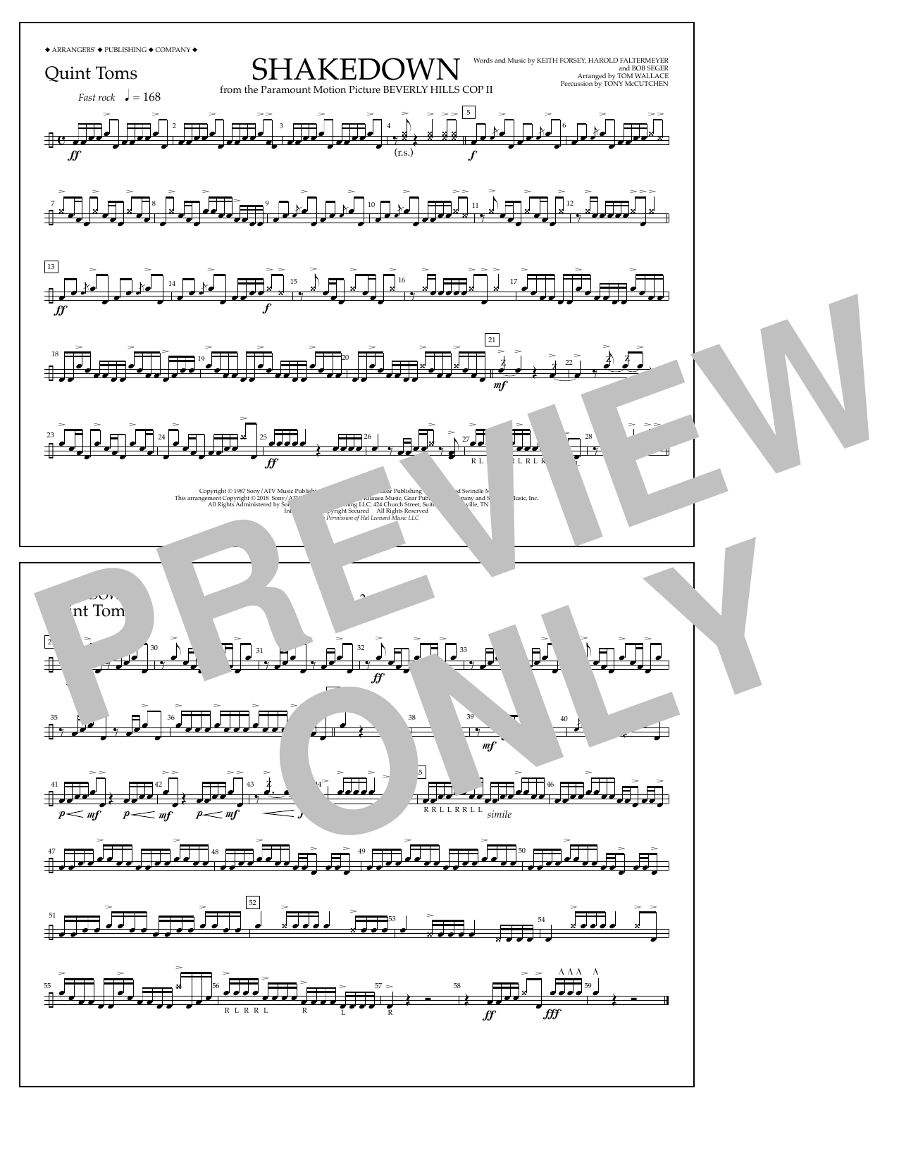 Tom Wallace Shakedown - Quint-Toms sheet music notes and chords. Download Printable PDF.