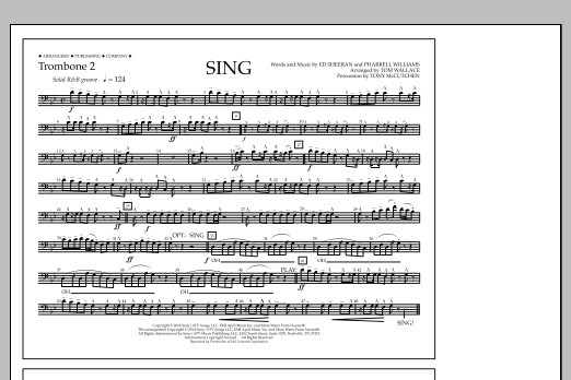 Tom Wallace Sing - Trombone 2 sheet music notes and chords arranged for Marching Band