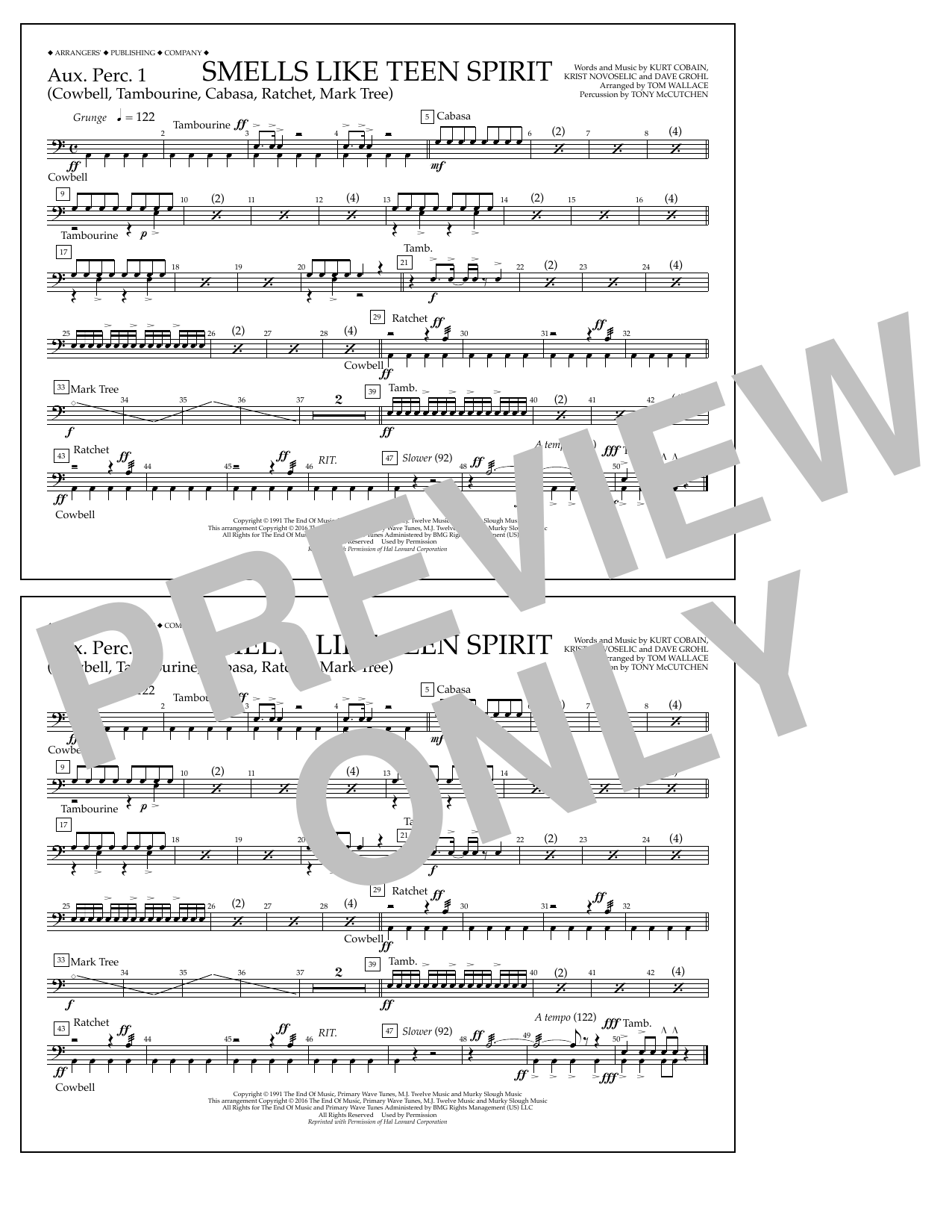 Learn to play Tom Wallace Smells Like Teen Spirit - Aux. Perc. 1 sheet music for Marching Band in minutes. Price: 7.8900$ Tom Wallace Smells Like Teen Spirit - Aux. Perc. 1 sheet music notes and chords arranged for Marching Band