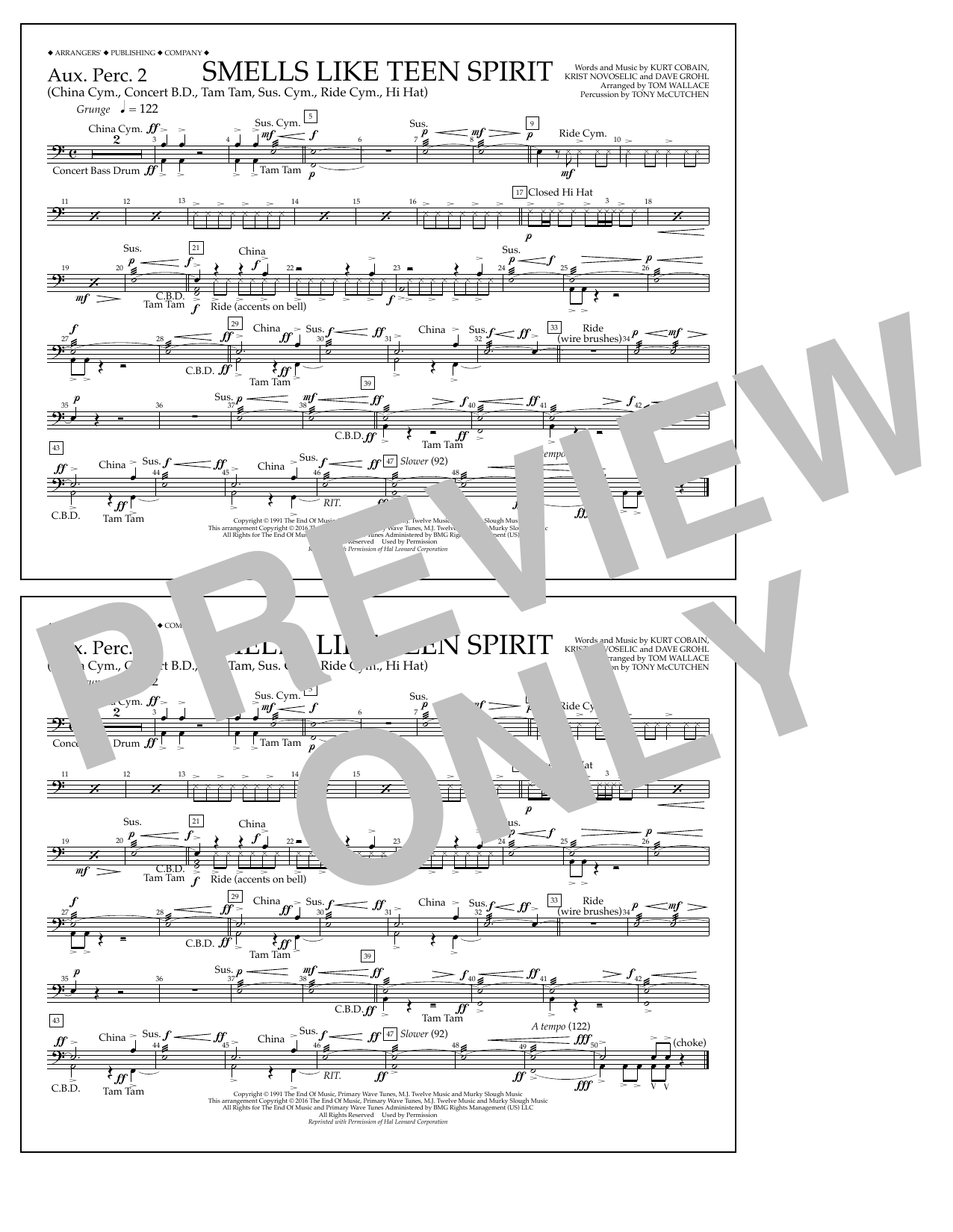 Learn to play Tom Wallace Smells Like Teen Spirit - Aux. Perc. 2 sheet music for Marching Band in minutes. Price: 7.8900$ Tom Wallace Smells Like Teen Spirit - Aux. Perc. 2 sheet music notes and chords arranged for Marching Band