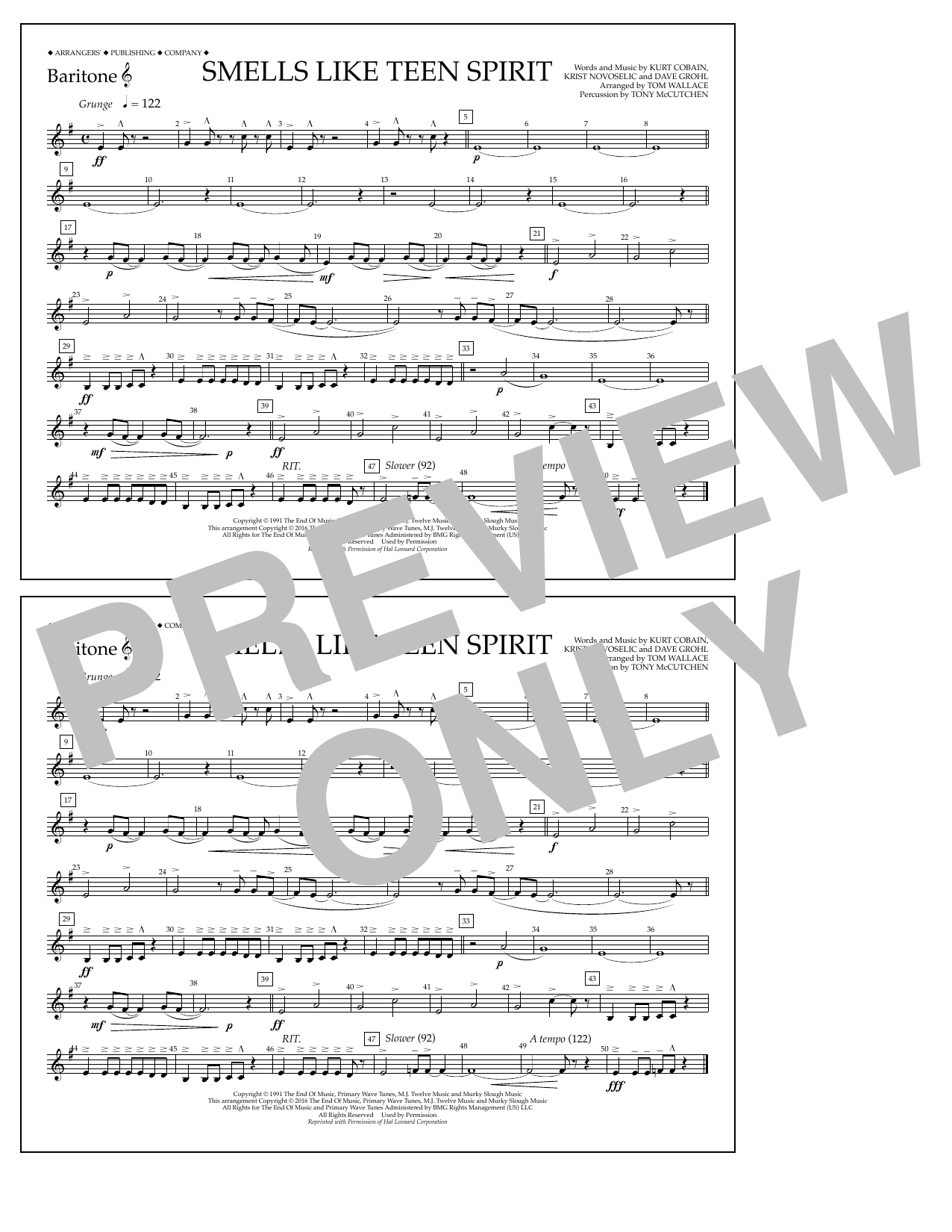 Learn to play Tom Wallace Smells Like Teen Spirit - Baritone T.C. sheet music for Marching Band in minutes. Price: 7.8900$ Tom Wallace Smells Like Teen Spirit - Baritone T.C. sheet music notes and chords arranged for Marching Band