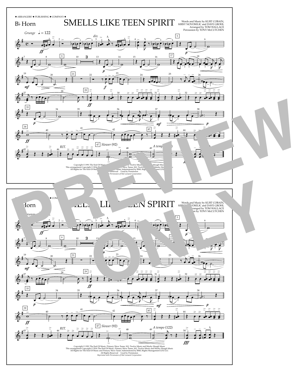 Learn to play Tom Wallace Smells Like Teen Spirit - Bb Horn sheet music for Marching Band in minutes. Price: 7.8900$ Tom Wallace Smells Like Teen Spirit - Bb Horn sheet music notes and chords arranged for Marching Band