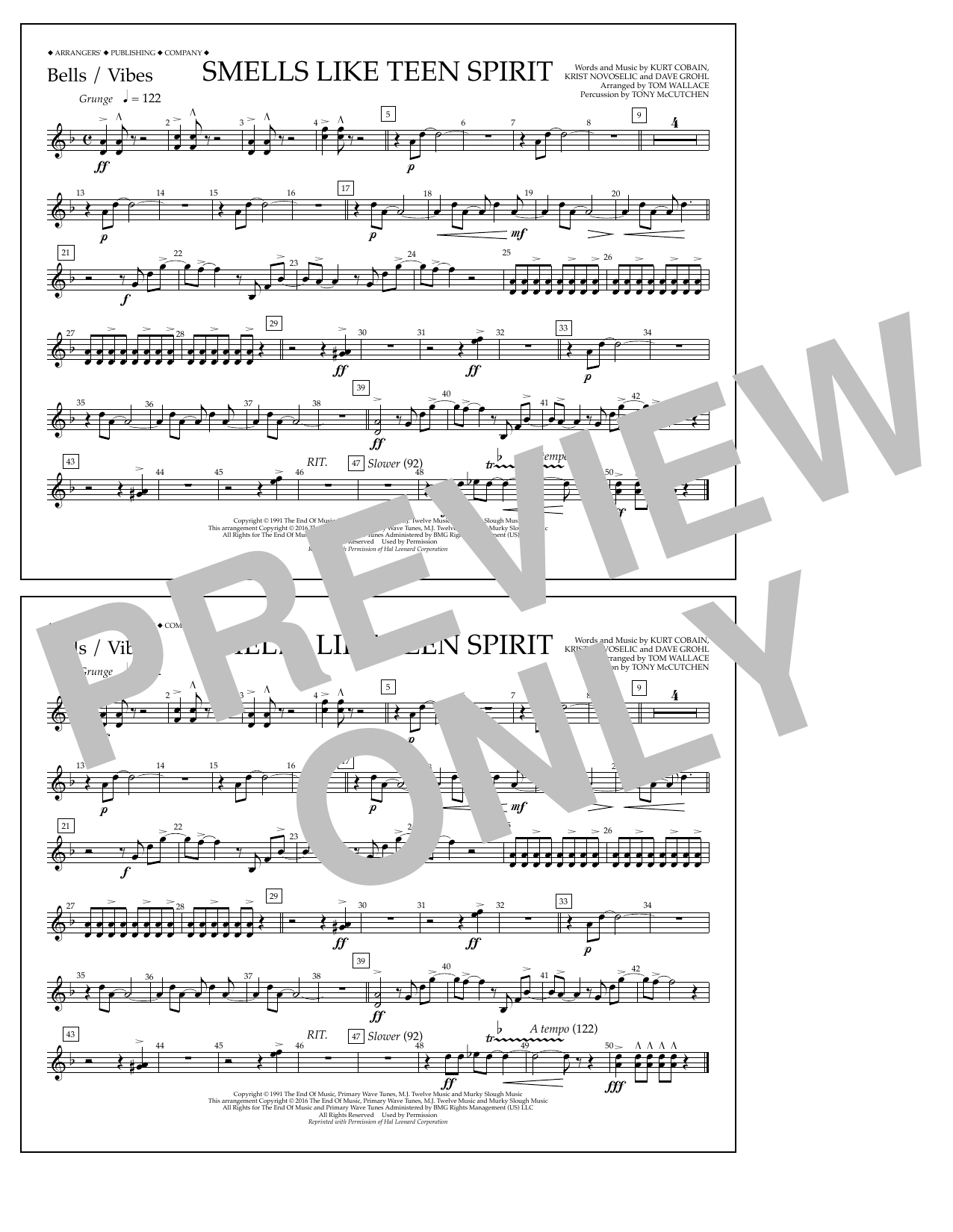 Learn to play Tom Wallace Smells Like Teen Spirit - Bells/Vibes sheet music for Marching Band in minutes. Price: 7.8900$ Tom Wallace Smells Like Teen Spirit - Bells/Vibes sheet music notes and chords arranged for Marching Band