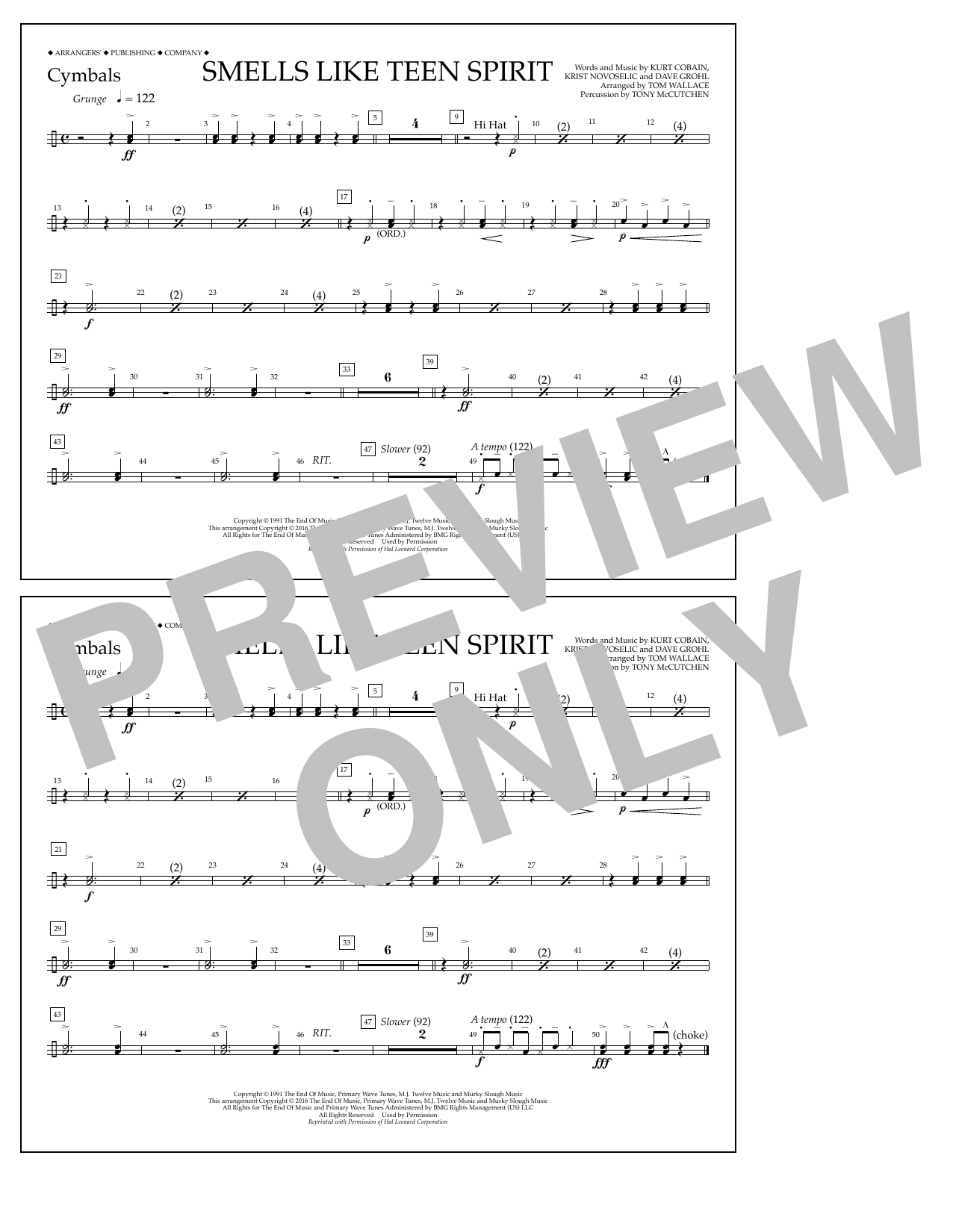 Learn to play Tom Wallace Smells Like Teen Spirit - Cymbals sheet music for Marching Band in minutes. Price: 7.8900$ Tom Wallace Smells Like Teen Spirit - Cymbals sheet music notes and chords arranged for Marching Band