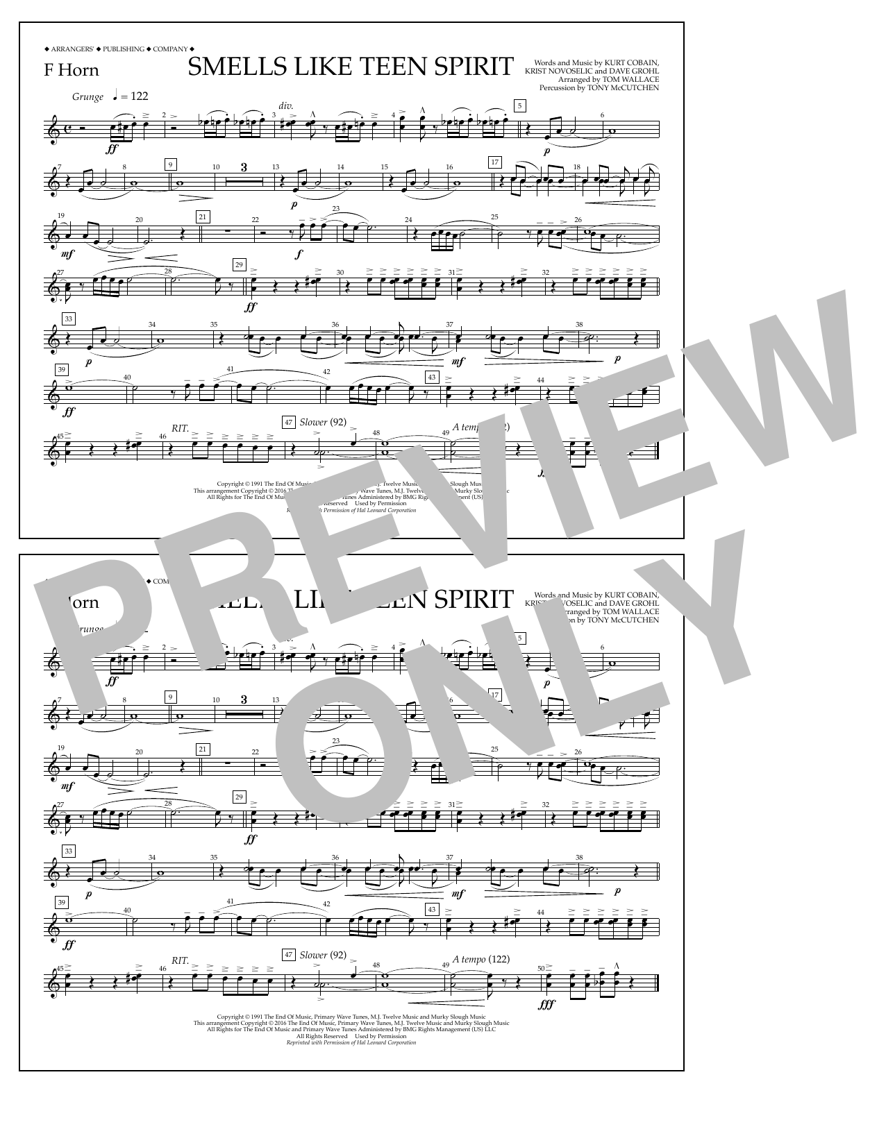 Learn to play Tom Wallace Smells Like Teen Spirit - F Horn sheet music for Marching Band in minutes. Price: 7.8900$ Tom Wallace Smells Like Teen Spirit - F Horn sheet music notes and chords arranged for Marching Band