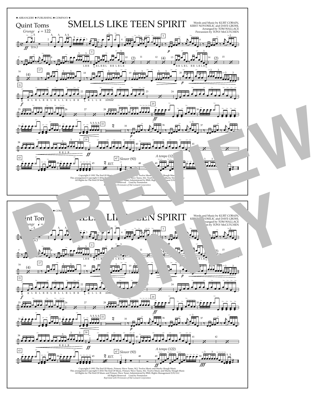 Learn to play Tom Wallace Smells Like Teen Spirit - Quint-Toms sheet music for Marching Band in minutes. Price: 7.8900$ Tom Wallace Smells Like Teen Spirit - Quint-Toms sheet music notes and chords arranged for Marching Band
