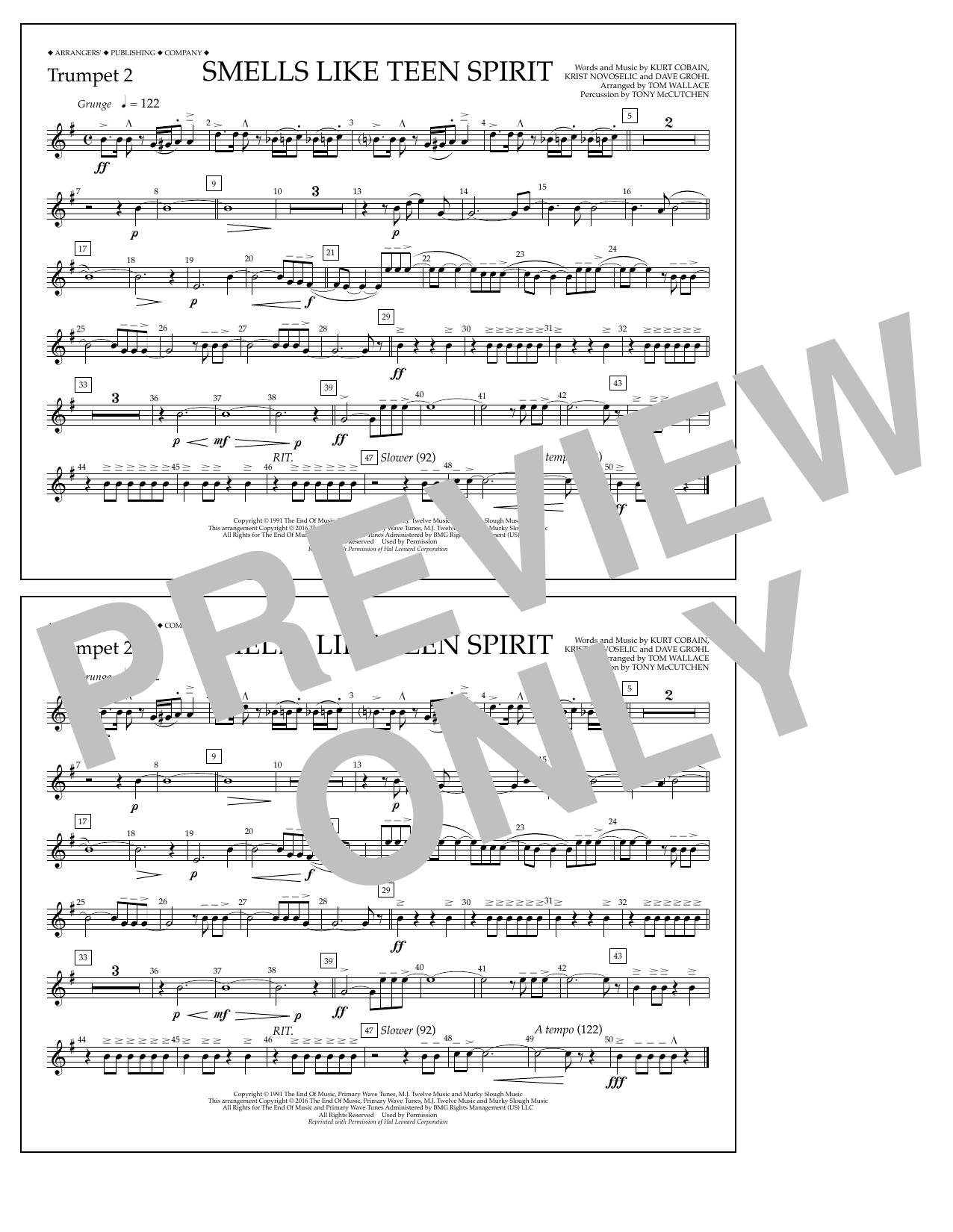 Learn to play Tom Wallace Smells Like Teen Spirit - Trumpet 2 sheet music for Marching Band in minutes. Price: 7.8900$ Tom Wallace Smells Like Teen Spirit - Trumpet 2 sheet music notes and chords arranged for Marching Band