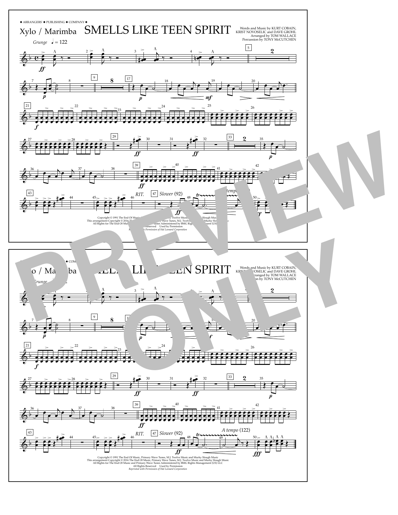 Learn to play Tom Wallace Smells Like Teen Spirit - Xylophone/Marimba sheet music for Marching Band in minutes. Price: 7.8900$ Tom Wallace Smells Like Teen Spirit - Xylophone/Marimba sheet music notes and chords arranged for Marching Band