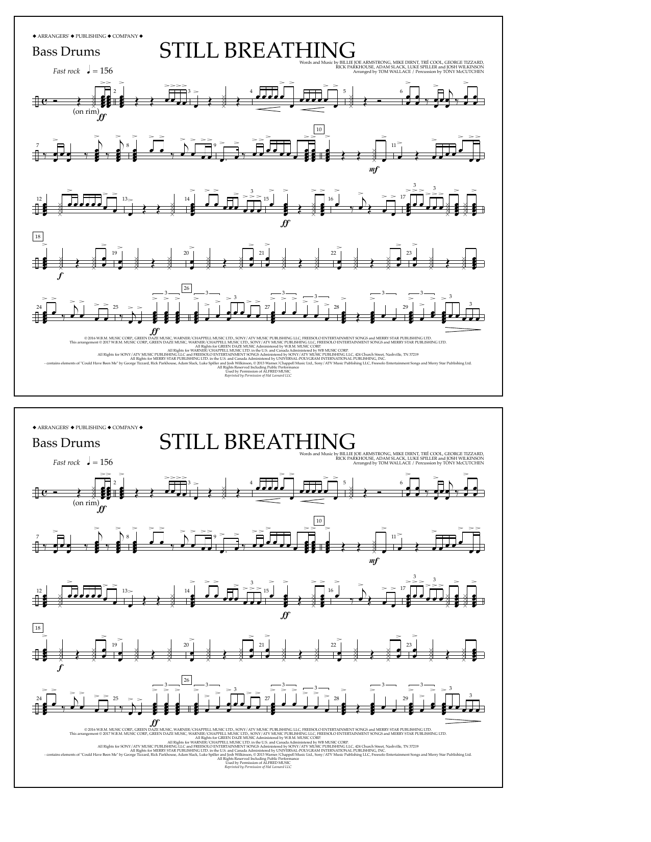 Learn to play Tom Wallace Still Breathing - Bass Drums sheet music for Marching Band in minutes. Price: 7.8900$ Tom Wallace Still Breathing - Bass Drums sheet music notes and chords arranged for Marching Band