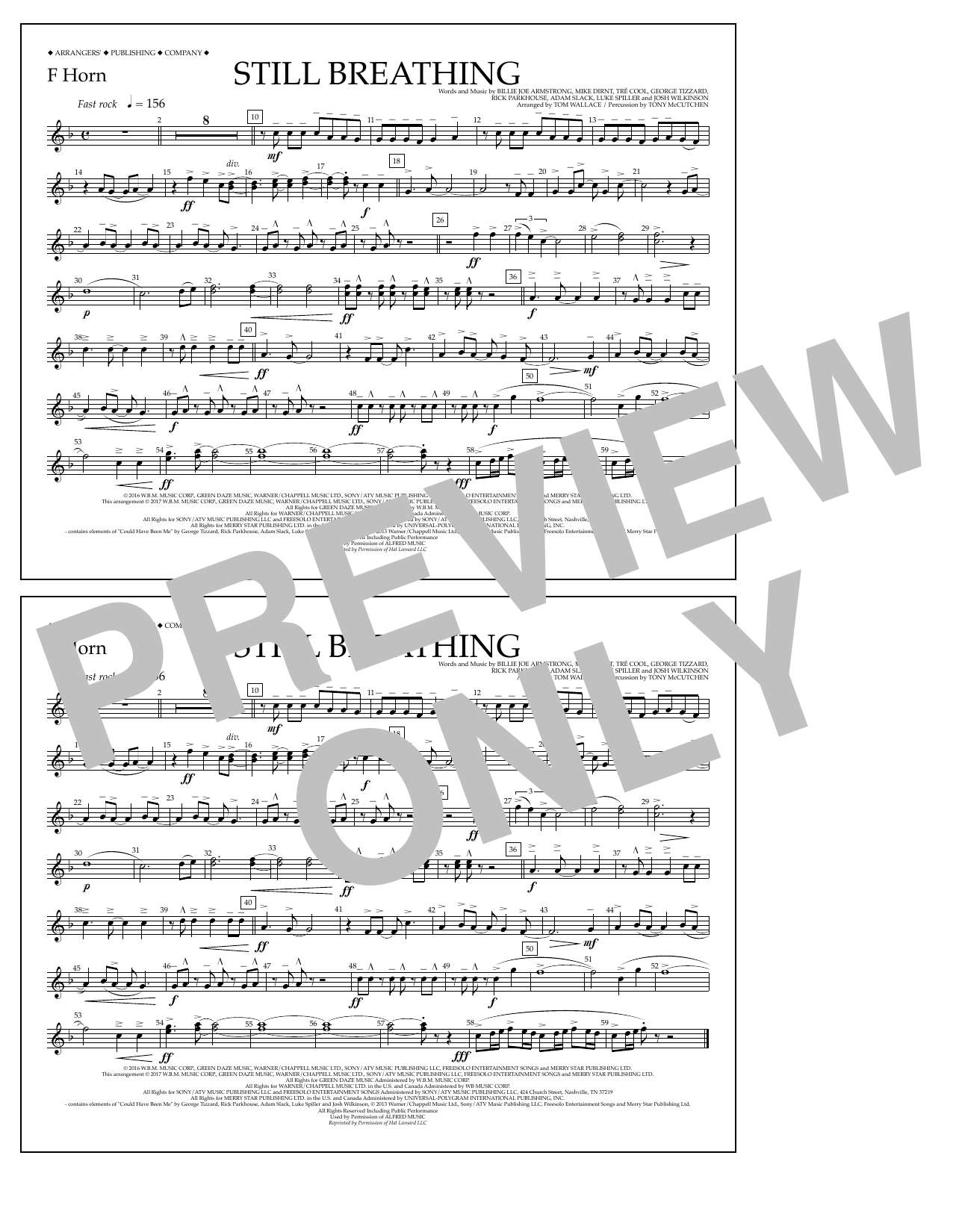 Learn to play Tom Wallace Still Breathing - F Horn sheet music for Marching Band in minutes. Price: 7.8900$ Tom Wallace Still Breathing - F Horn sheet music notes and chords arranged for Marching Band