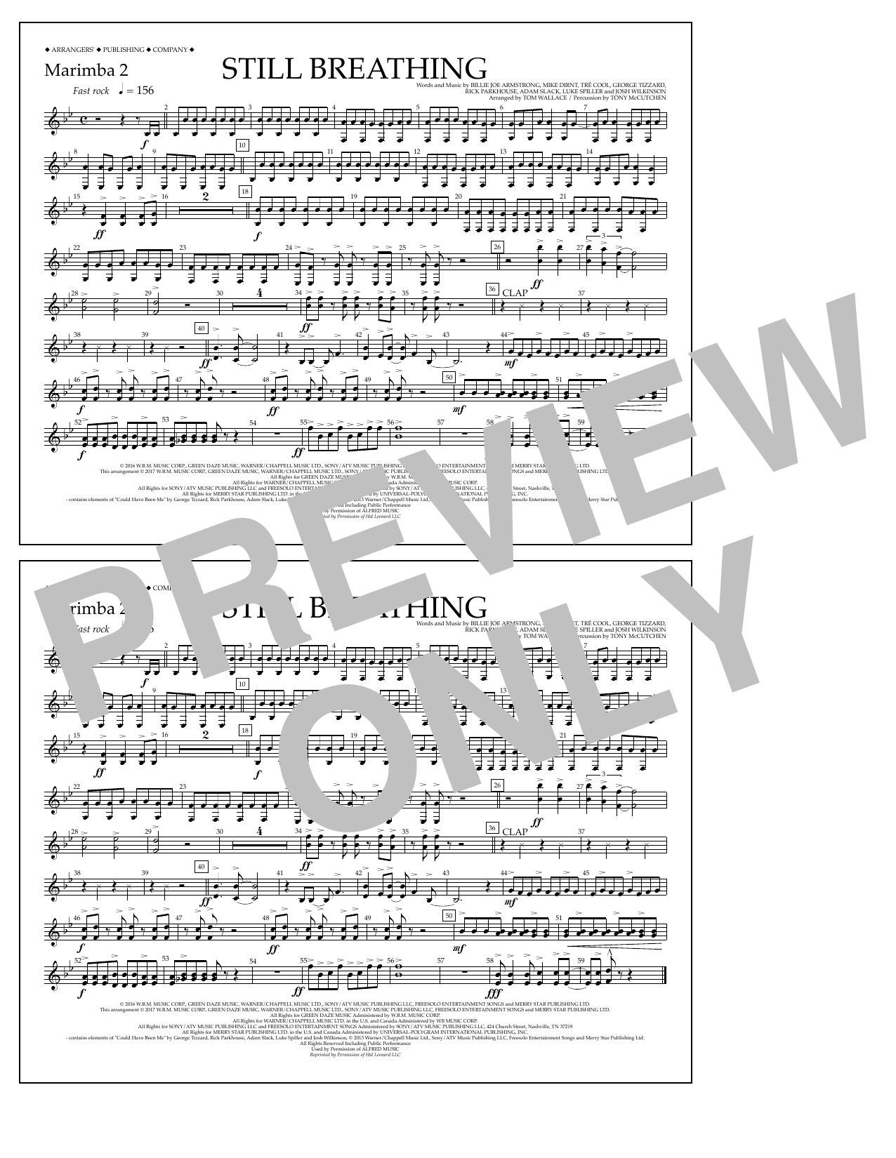 Tom Wallace Still Breathing - Marimba 2 sheet music notes and chords arranged for Marching Band