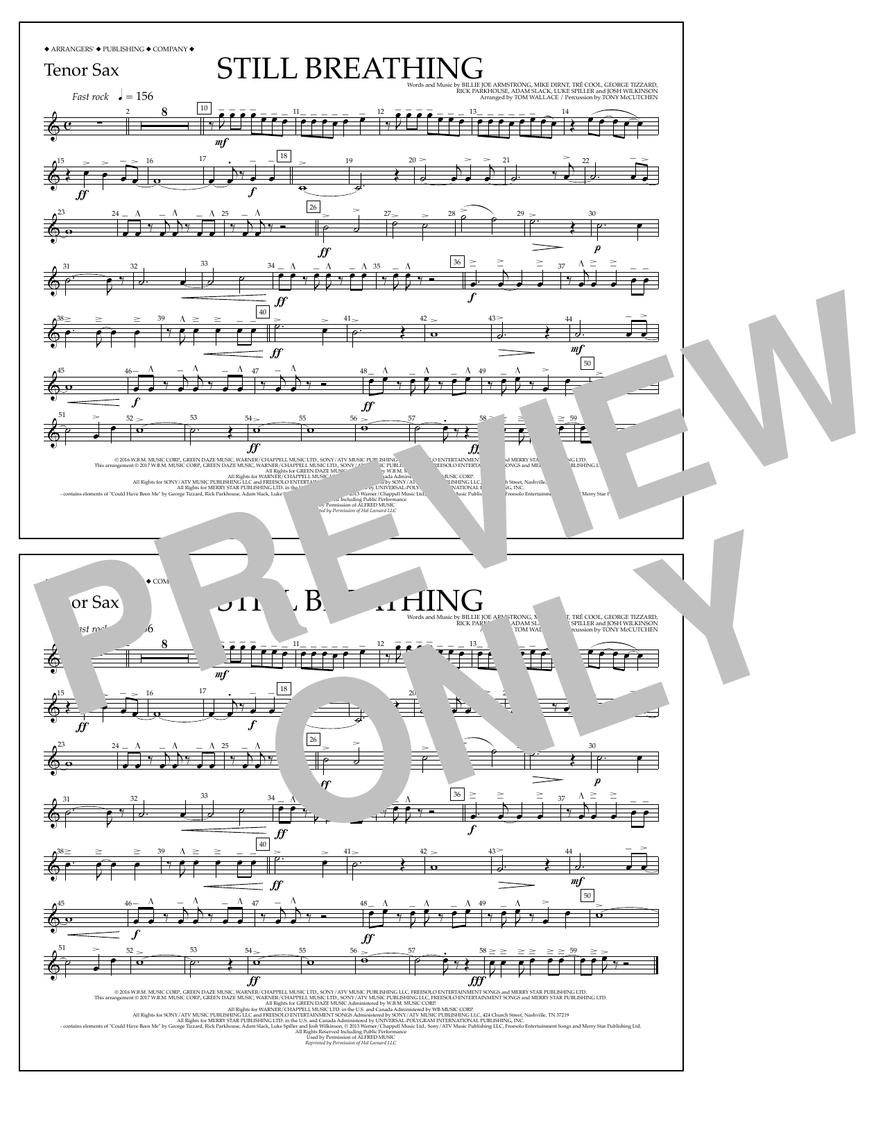 Learn to play Tom Wallace Still Breathing - Tenor Sax sheet music for Marching Band in minutes. Price: 7.8900$ Tom Wallace Still Breathing - Tenor Sax sheet music notes and chords arranged for Marching Band