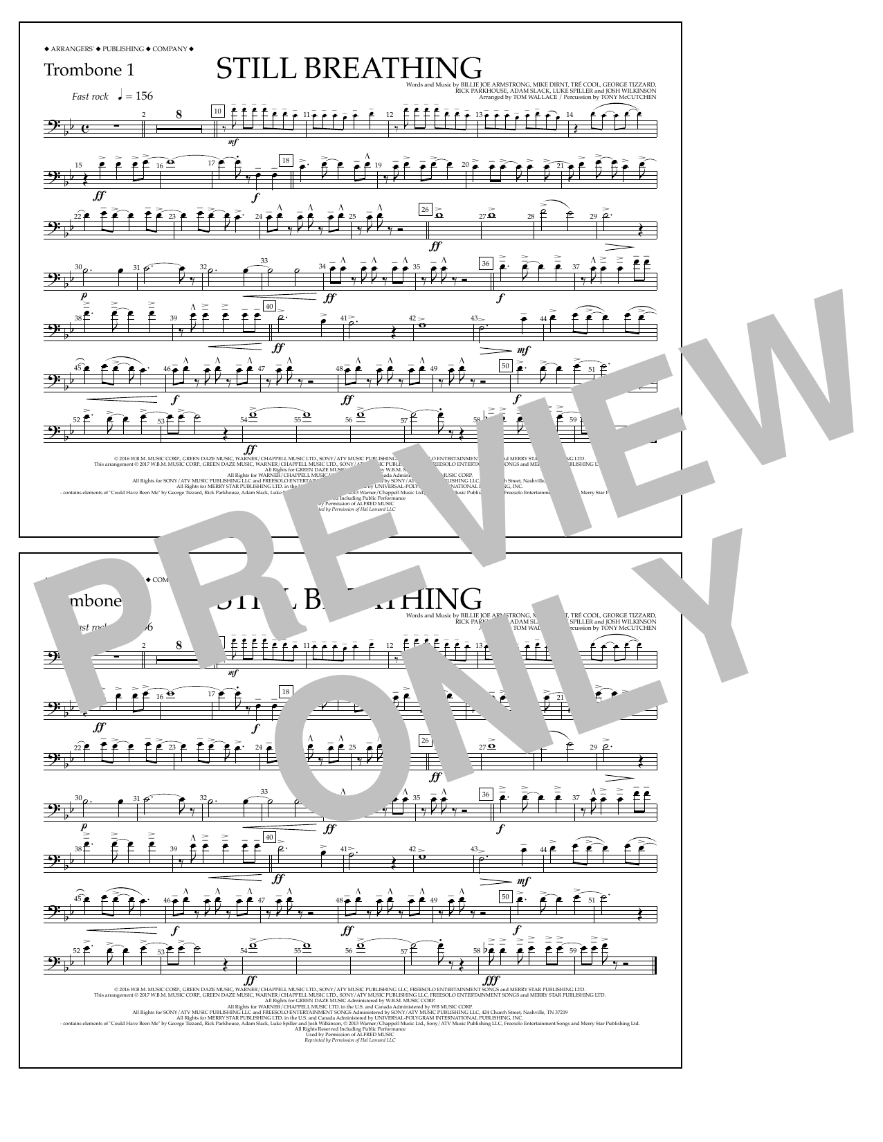Learn to play Tom Wallace Still Breathing - Trombone 1 sheet music for Marching Band in minutes. Price: 7.8900$ Tom Wallace Still Breathing - Trombone 1 sheet music notes and chords arranged for Marching Band