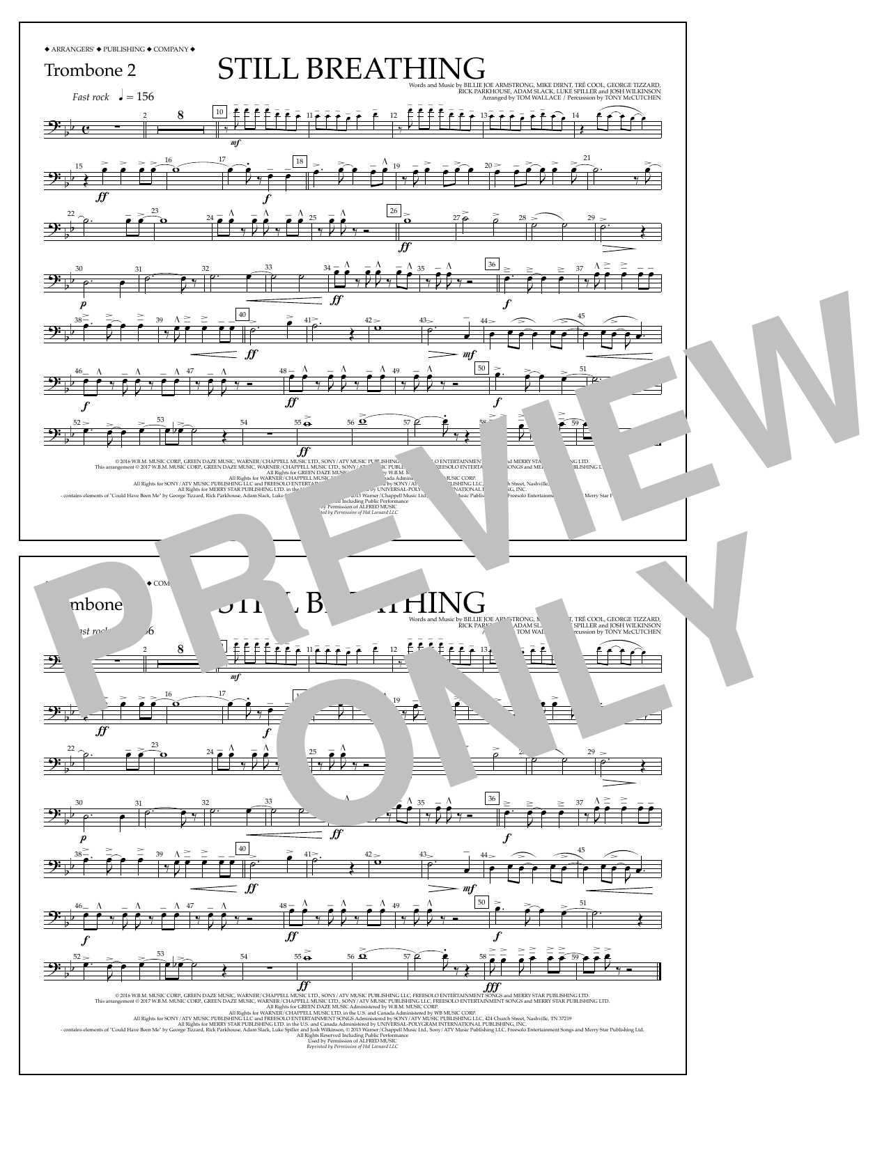 Learn to play Tom Wallace Still Breathing - Trombone 2 sheet music for Marching Band in minutes. Price: 7.8900$ Tom Wallace Still Breathing - Trombone 2 sheet music notes and chords arranged for Marching Band