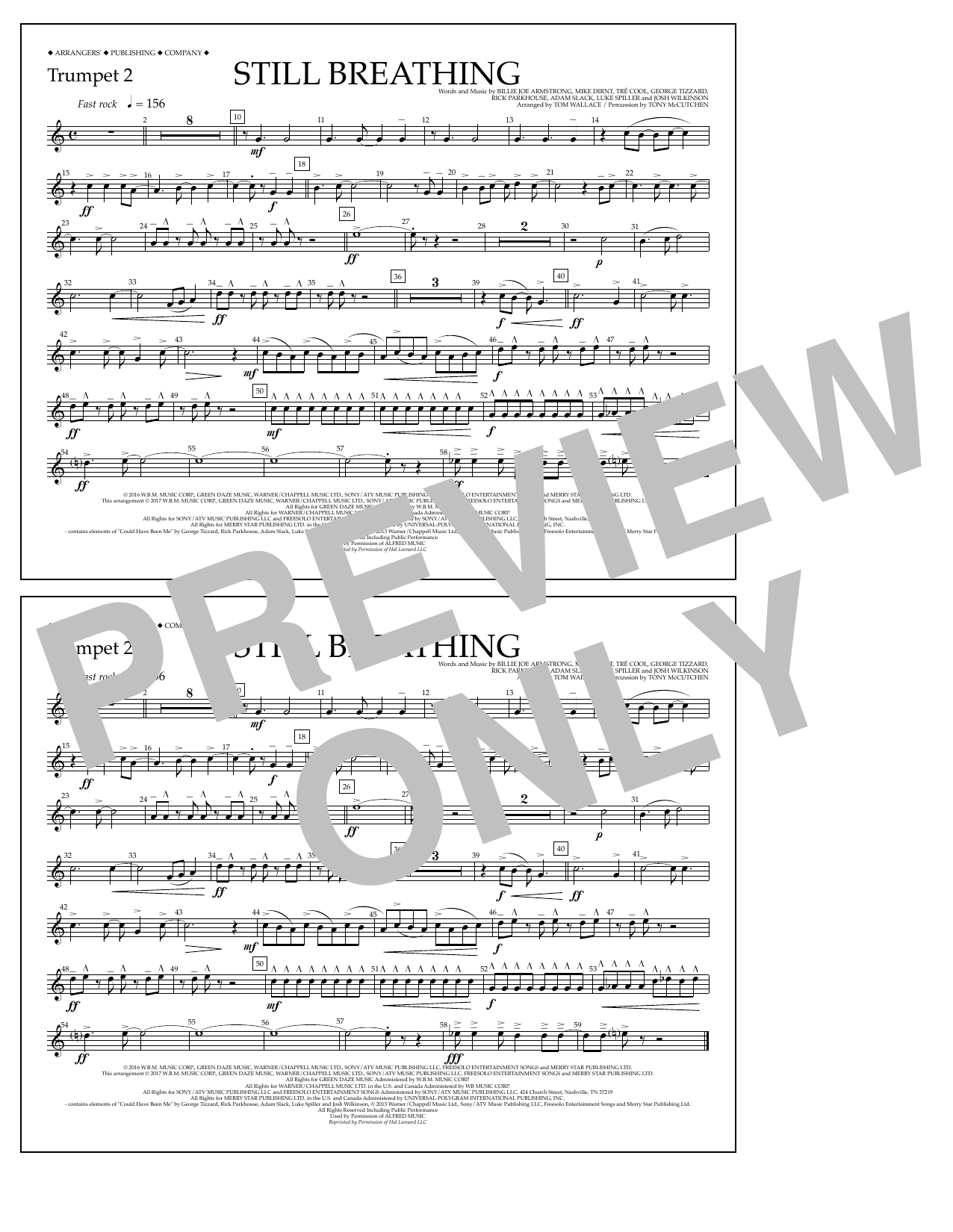 Learn to play Tom Wallace Still Breathing - Trumpet 2 sheet music for Marching Band in minutes. Price: 7.8900$ Tom Wallace Still Breathing - Trumpet 2 sheet music notes and chords arranged for Marching Band