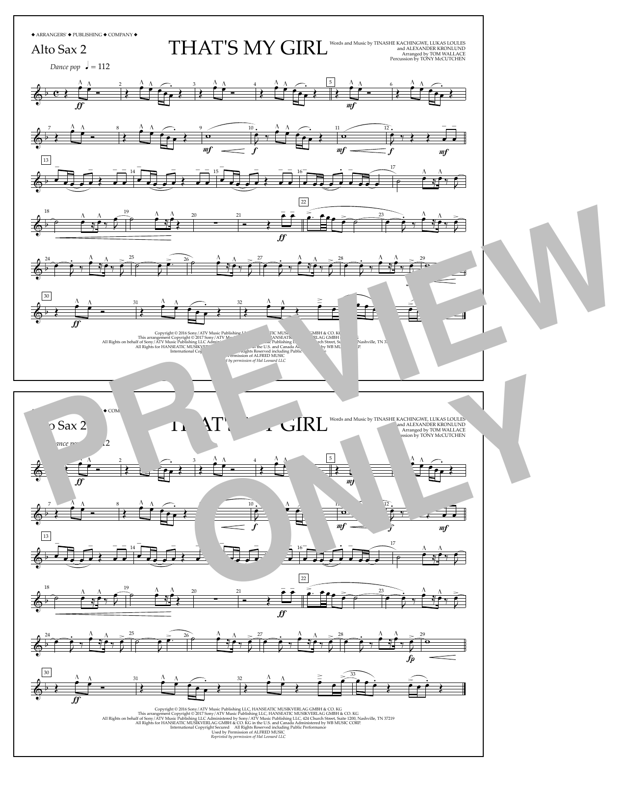 Learn to play Tom Wallace That's My Girl - Alto Sax 2 sheet music for Marching Band in minutes. Price: 7.8900$ Tom Wallace That's My Girl - Alto Sax 2 sheet music notes and chords arranged for Marching Band