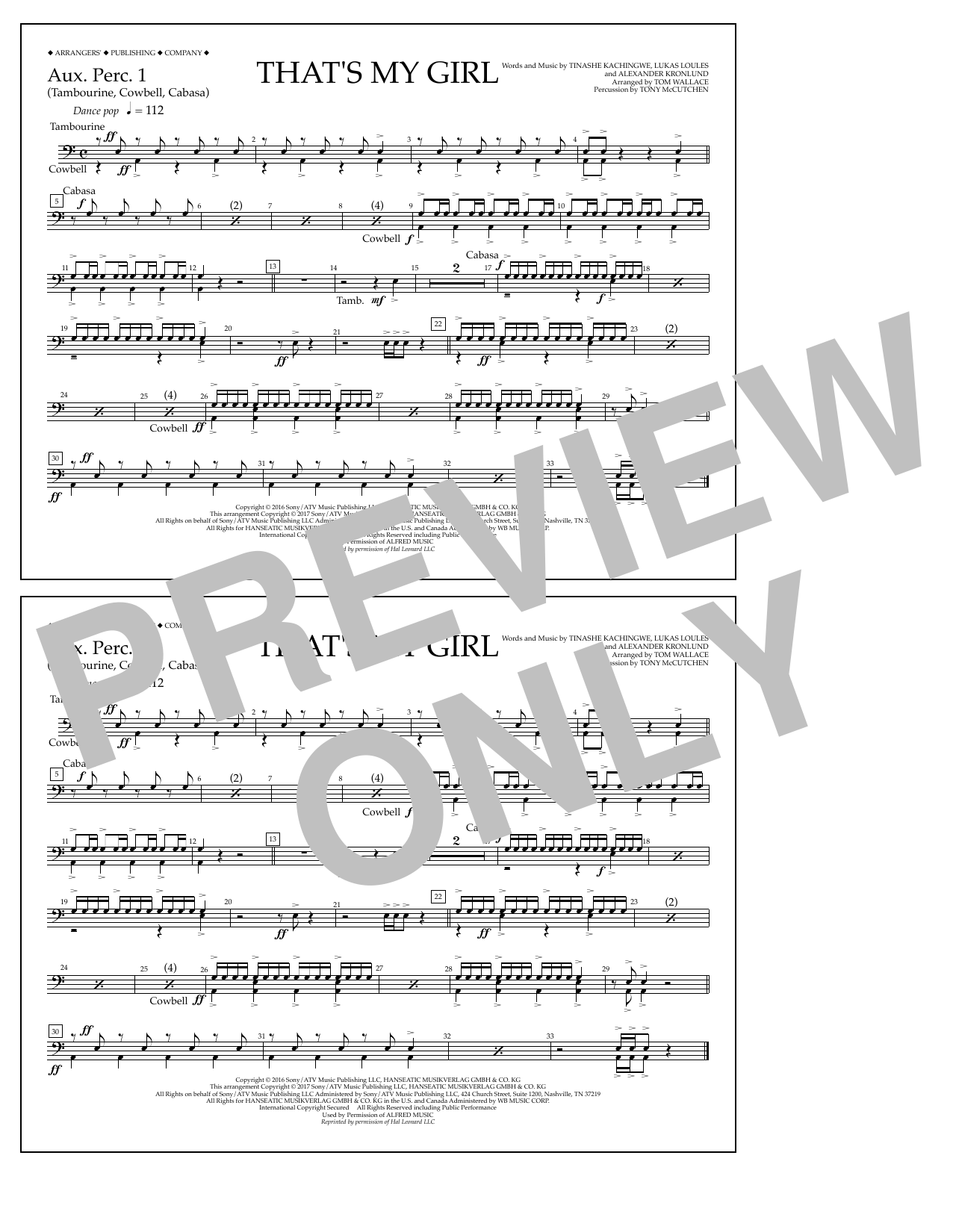 Learn to play Tom Wallace That's My Girl - Aux. Perc. 1 sheet music for Marching Band in minutes. Price: 7.8900$ Tom Wallace That's My Girl - Aux. Perc. 1 sheet music notes and chords arranged for Marching Band