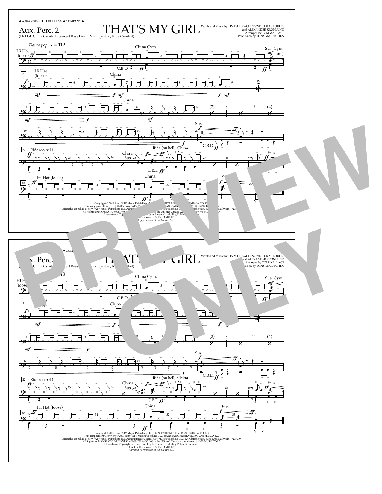 Learn to play Tom Wallace That's My Girl - Aux. Perc. 2 sheet music for Marching Band in minutes. Price: 7.8900$ Tom Wallace That's My Girl - Aux. Perc. 2 sheet music notes and chords arranged for Marching Band