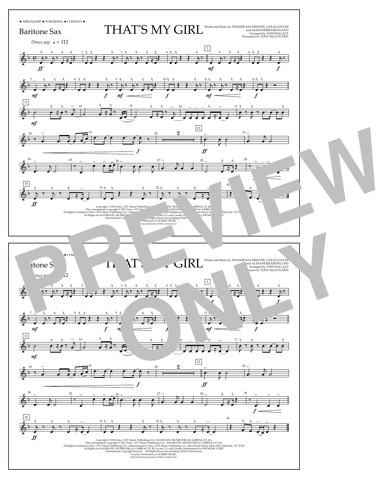 Learn to play Tom Wallace That's My Girl - Baritone Sax sheet music for Marching Band in minutes. Price: 7.8900$ Tom Wallace That's My Girl - Baritone Sax sheet music notes and chords arranged for Marching Band