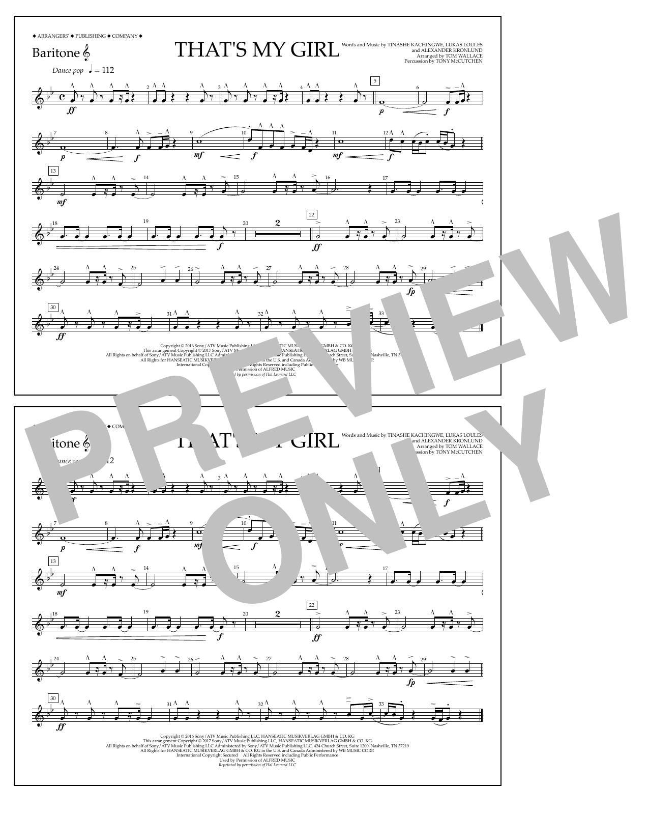 Learn to play Tom Wallace That's My Girl - Baritone T.C. sheet music for Marching Band in minutes. Price: 7.8900$ Tom Wallace That's My Girl - Baritone T.C. sheet music notes and chords arranged for Marching Band