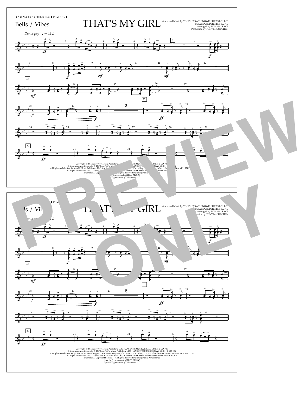 Learn to play Tom Wallace That's My Girl - Bells/Vibes sheet music for Marching Band in minutes. Price: 7.8900$ Tom Wallace That's My Girl - Bells/Vibes sheet music notes and chords arranged for Marching Band