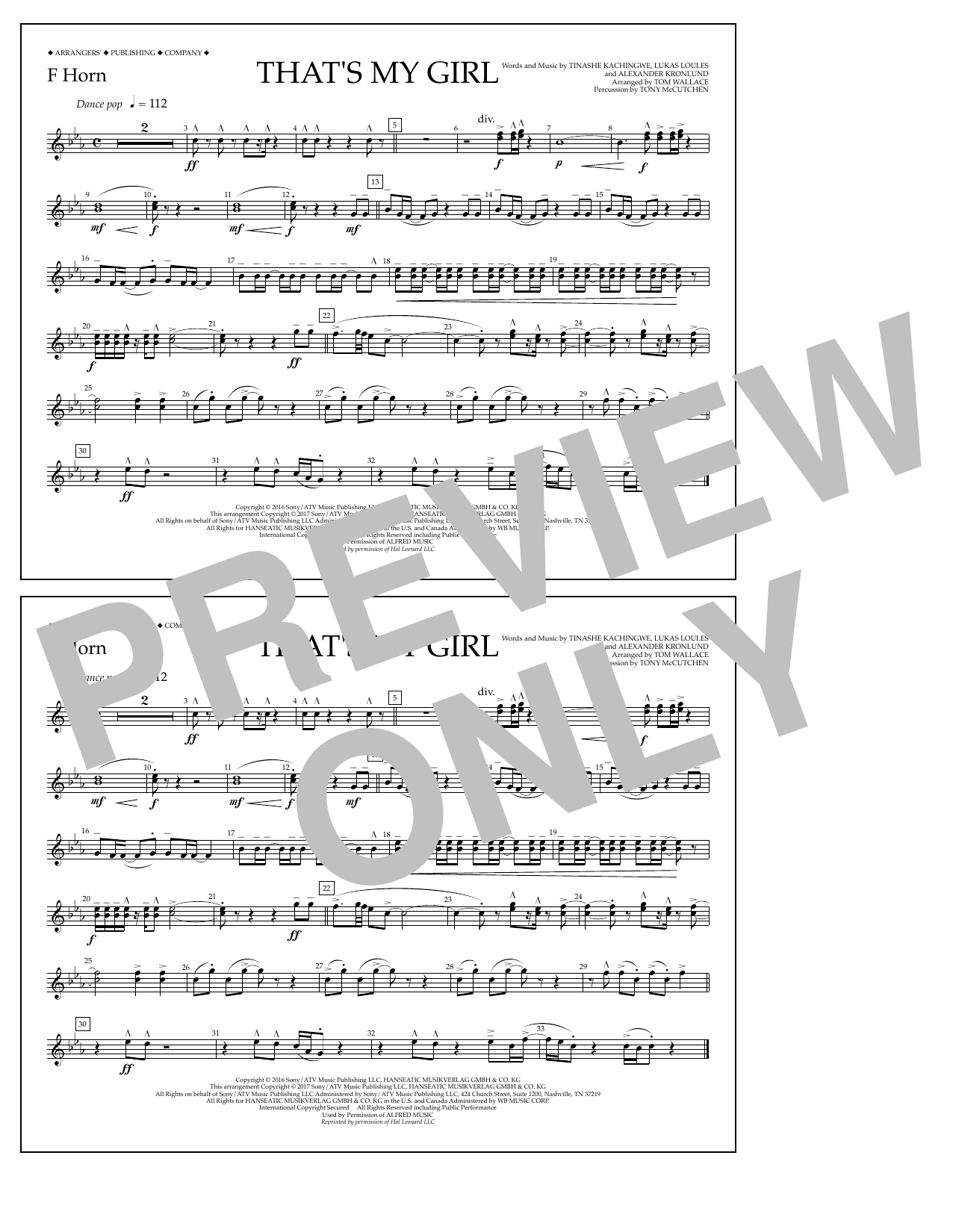 Learn to play Tom Wallace That's My Girl - F Horn sheet music for Marching Band in minutes. Price: 7.8900$ Tom Wallace That's My Girl - F Horn sheet music notes and chords arranged for Marching Band